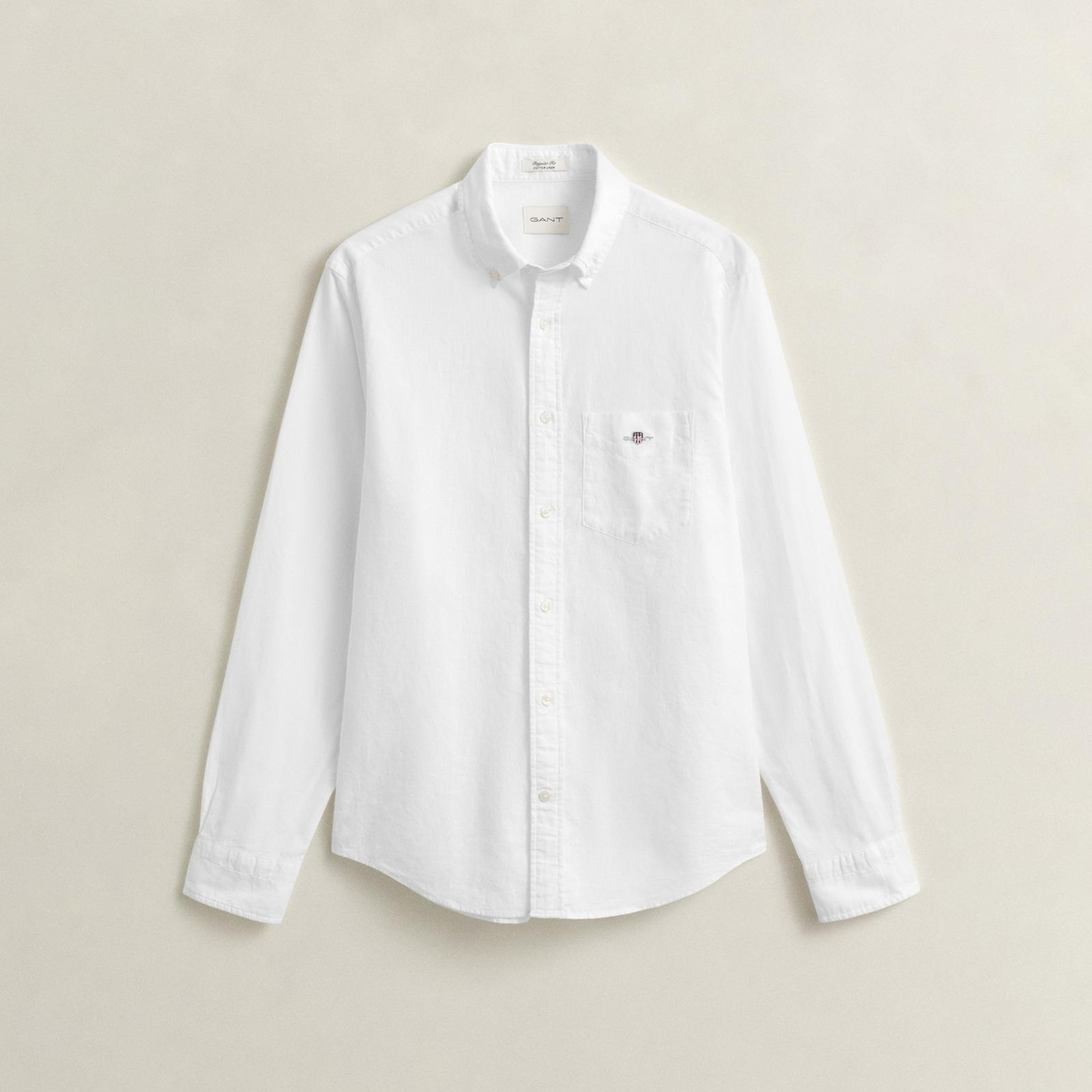 GANT Erkek Beyaz Regular Fit Logolu Gömlek