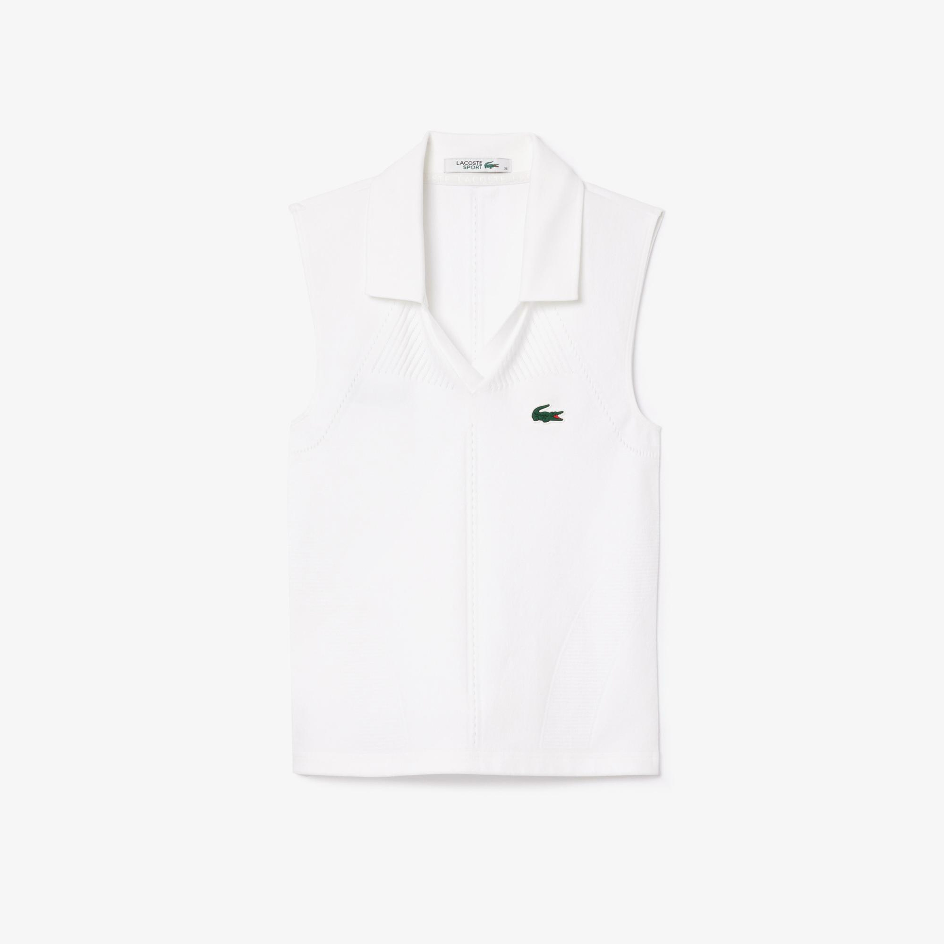 Lacoste Kadın Slim Fit Kolsuz Beyaz Polo