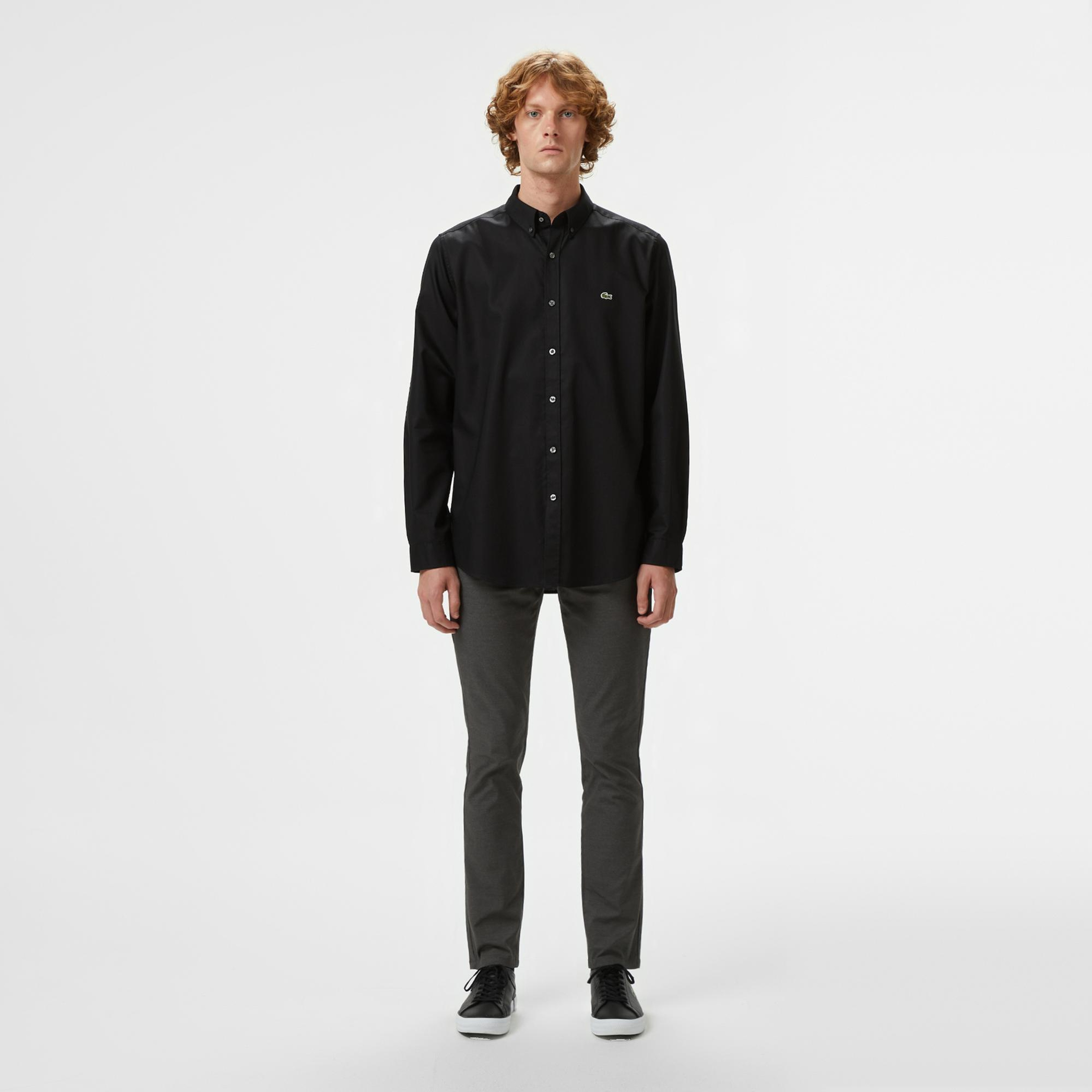Lacoste Erkek Slim Fit Düğmeli Yaka Siyah Gömlek