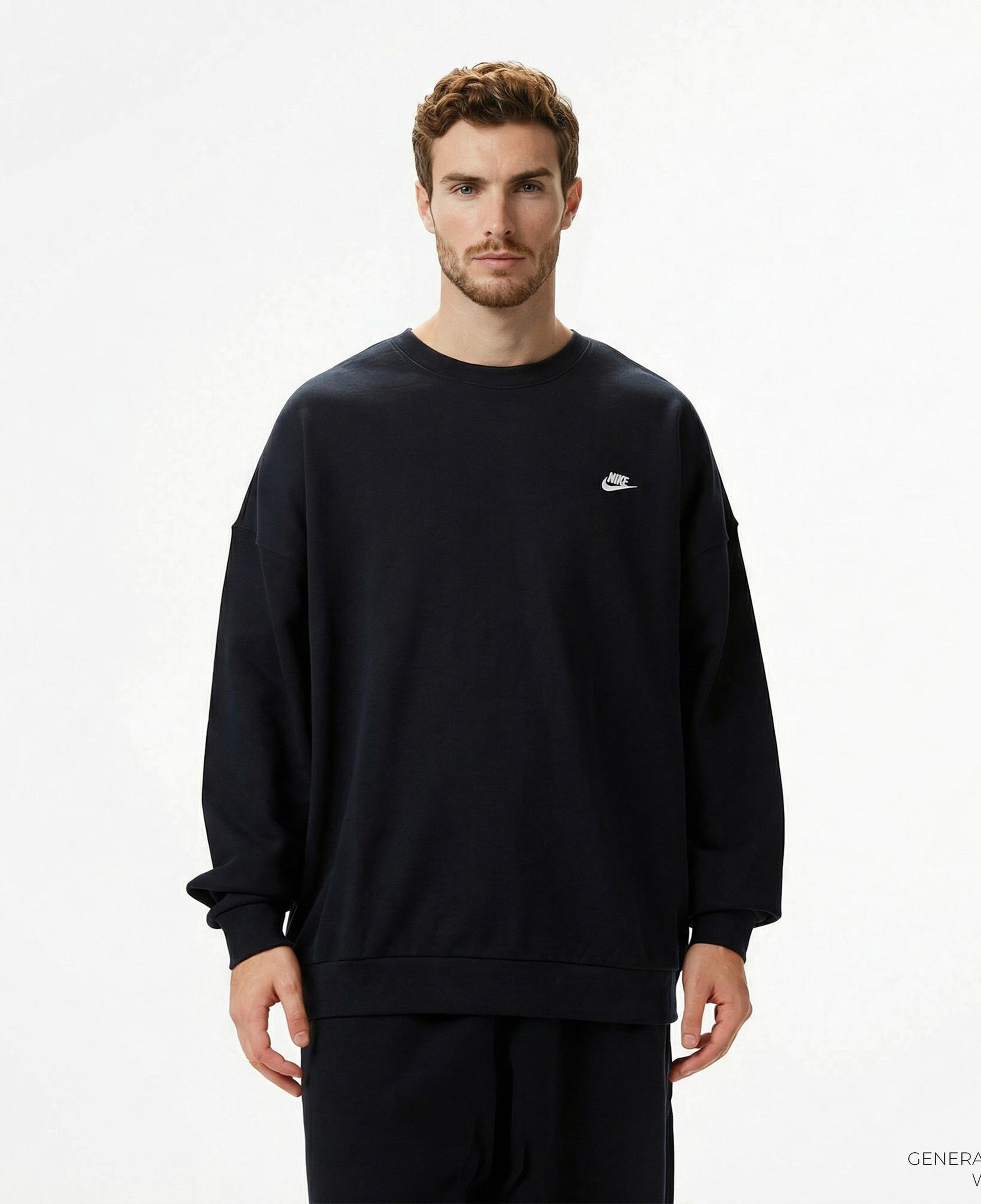 Nike Club Fleece Oversized Crew Erkek Siyah Sweatshirt