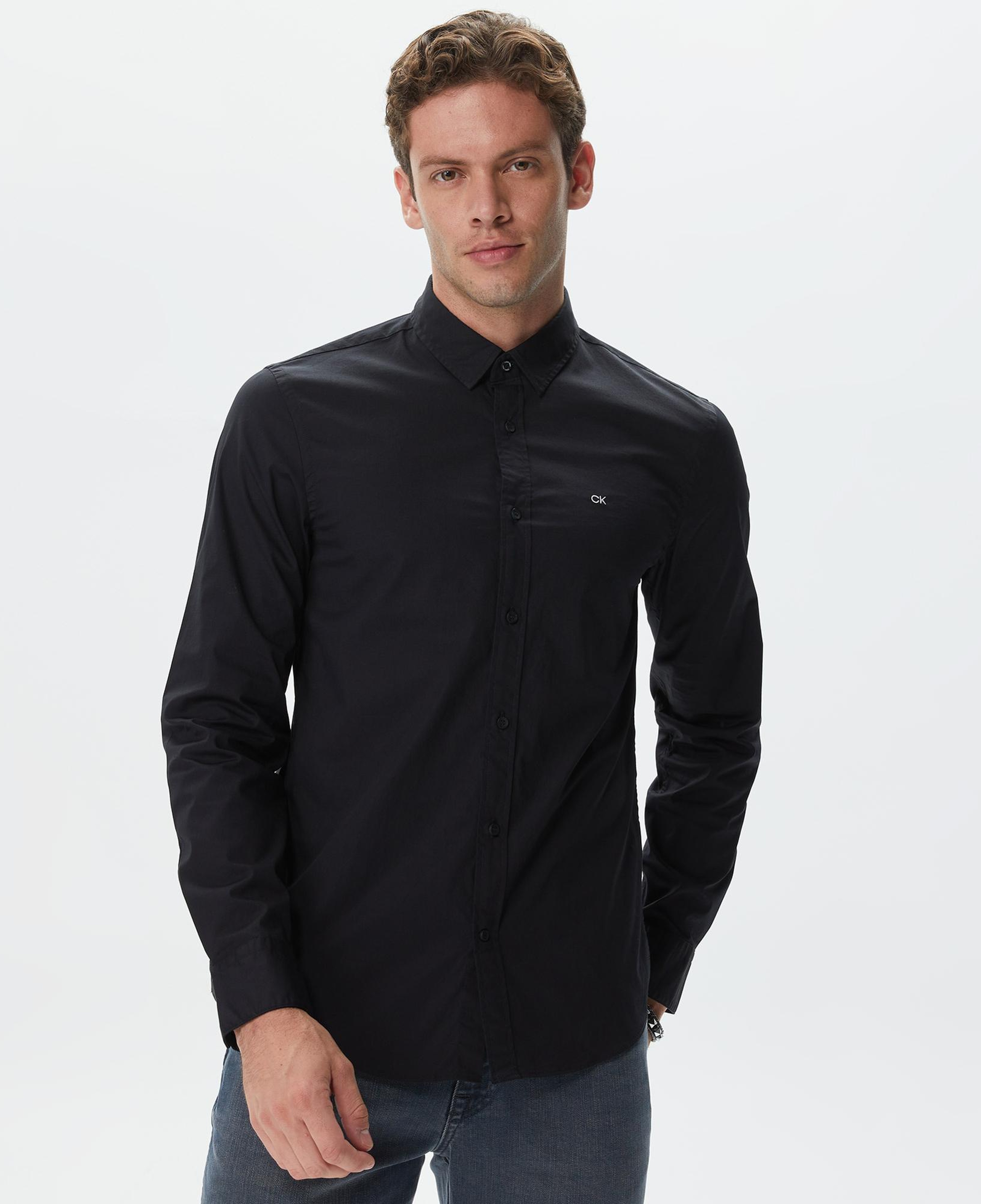 Calvin Klein Stretch Poplin Slim Shirt Erkek Siyah Gömlek