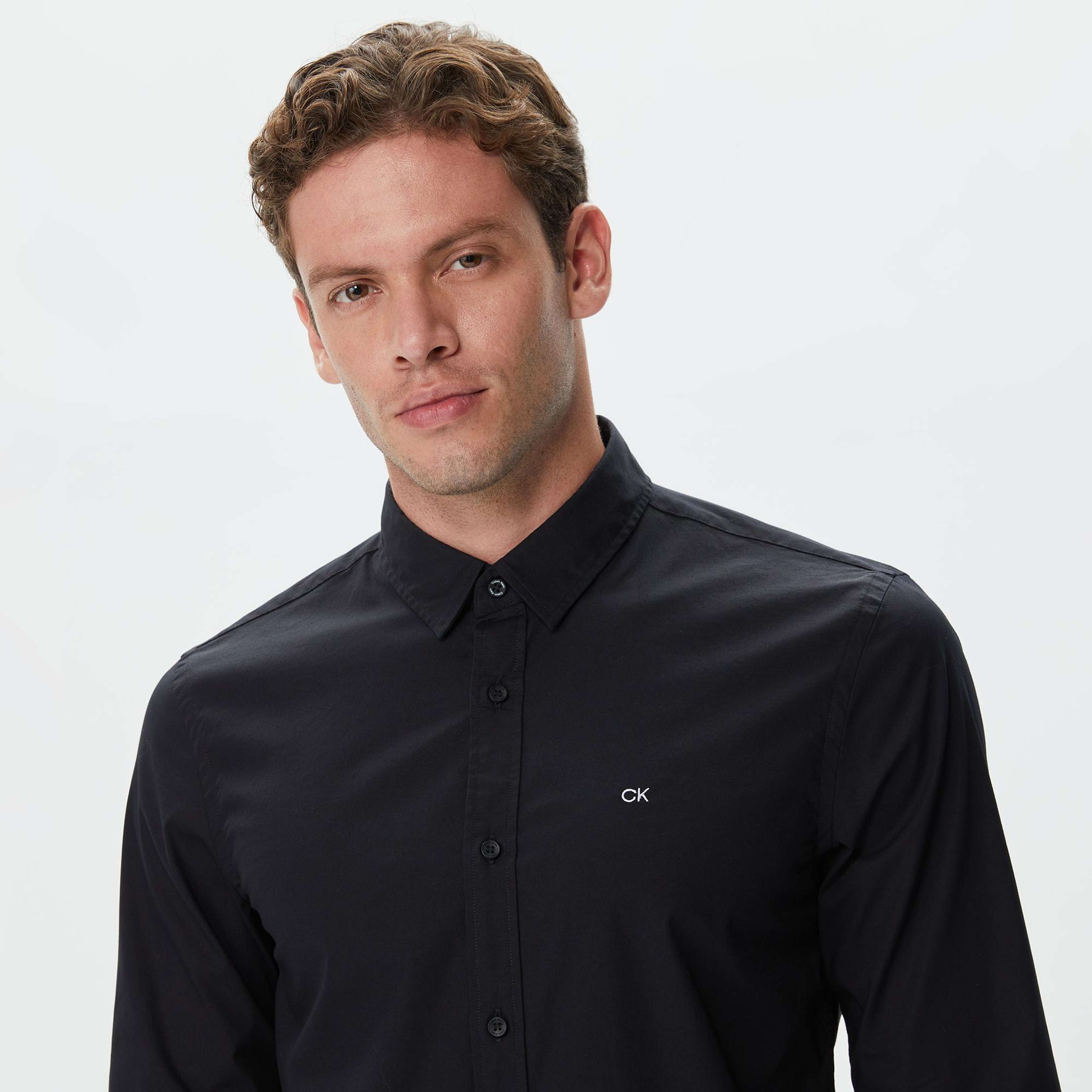Calvin Klein Stretch Poplin Slim Shirt Erkek Siyah Gömlek
