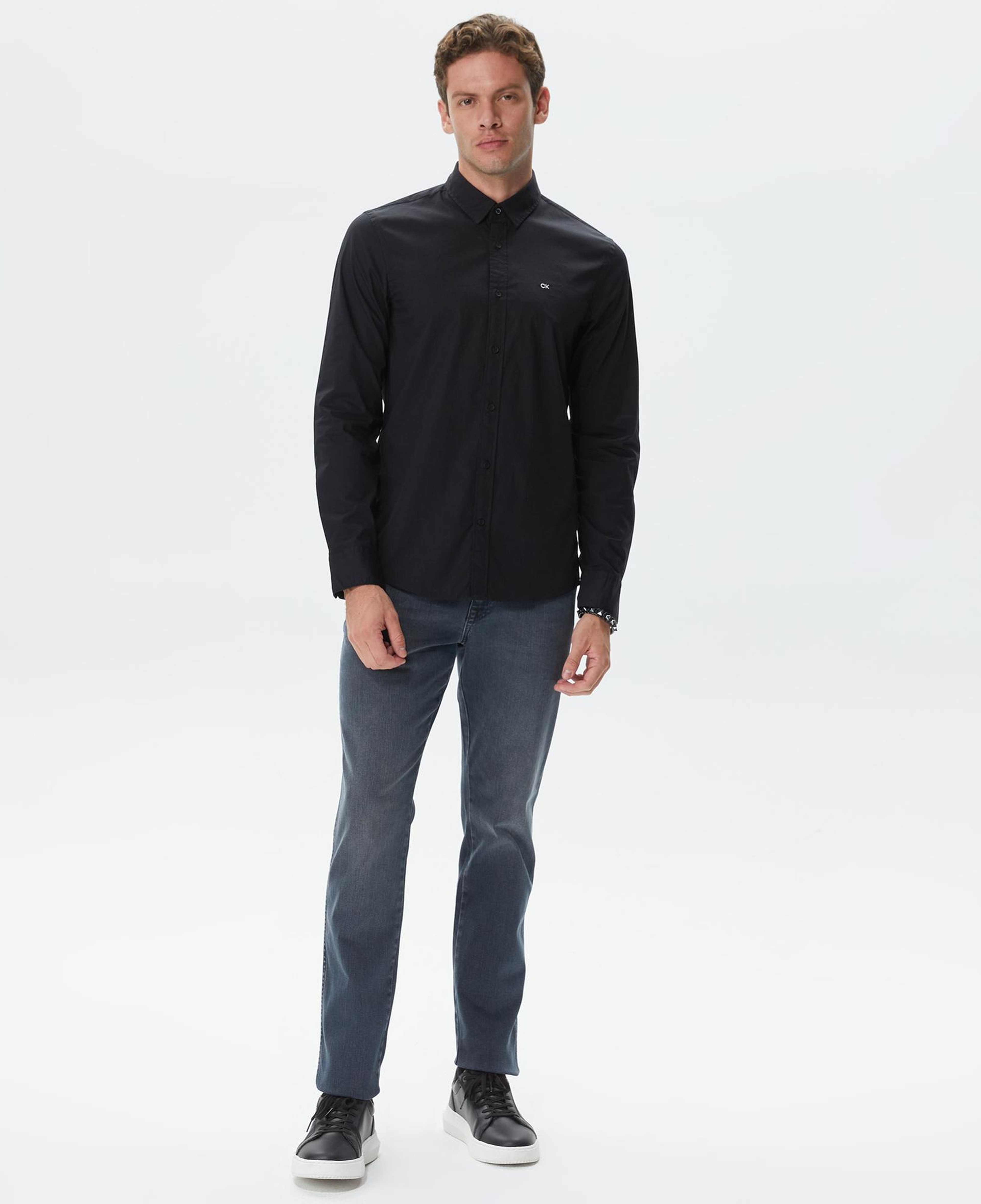 Calvin Klein Stretch Poplin Slim Shirt Erkek Siyah Gömlek