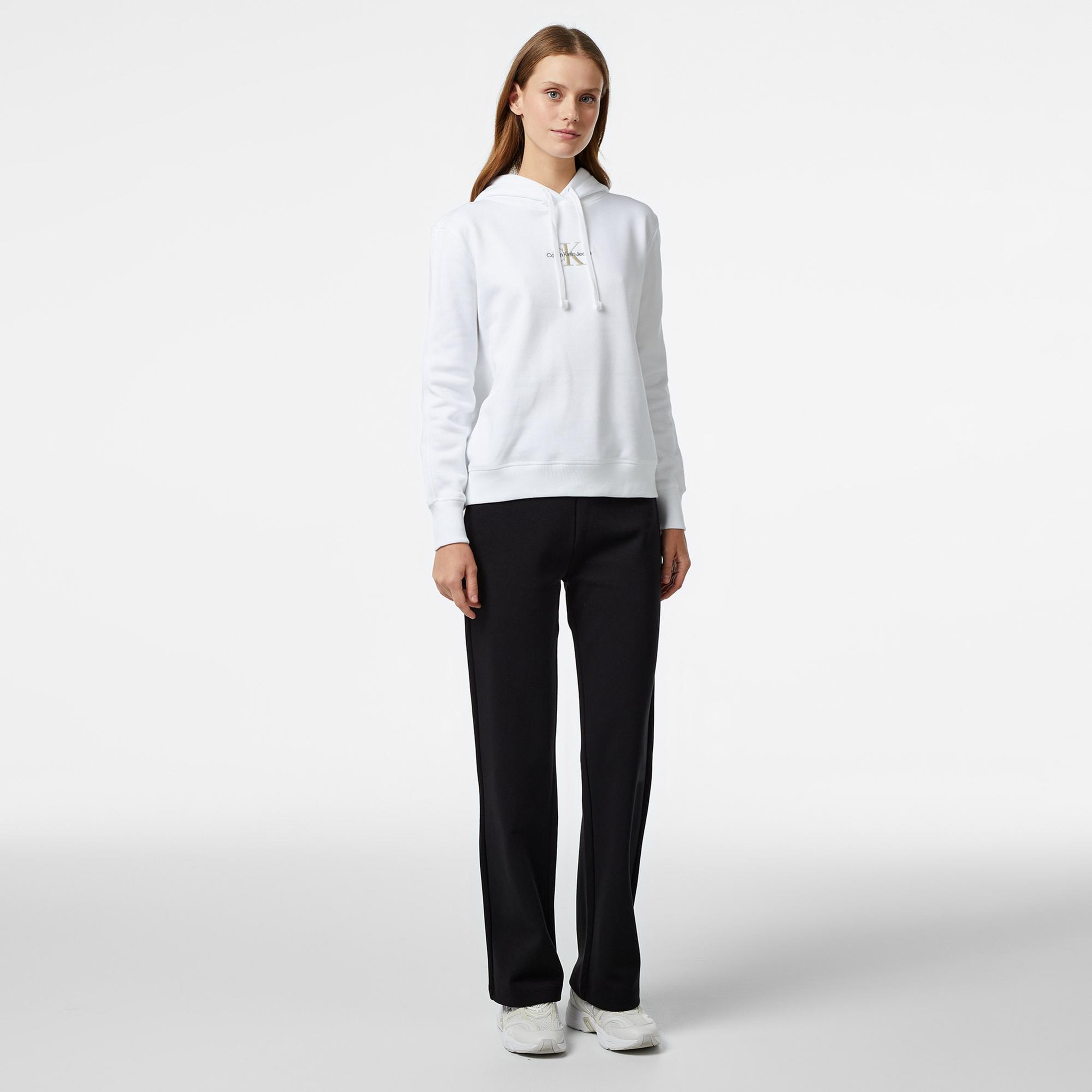 Calvin Klein Jeans Monologo Regular Kadın Beyaz Hoodie