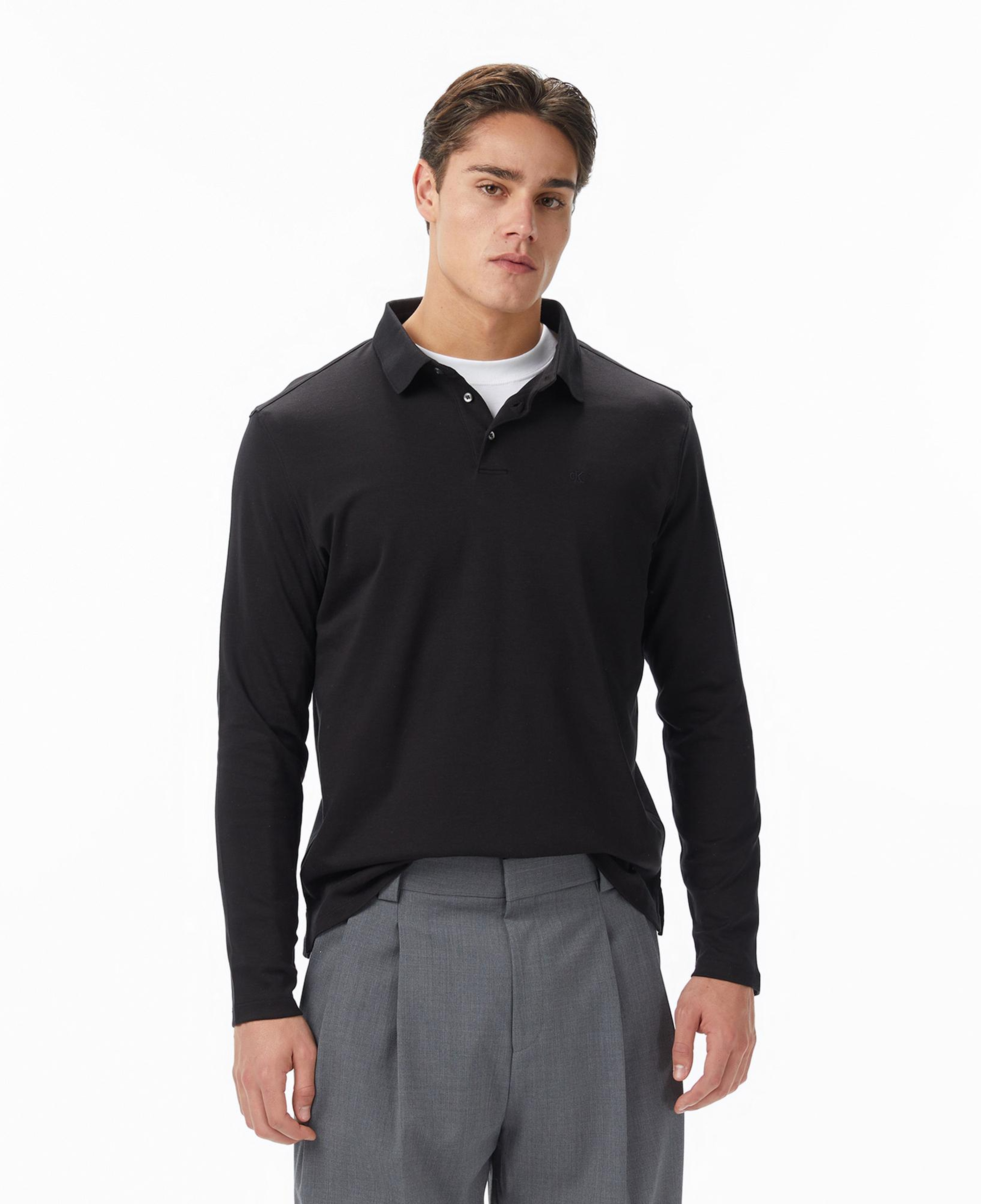 Calvin Klein Supima Cotton Solid Erkek Siyah Uzun Kollu Polo