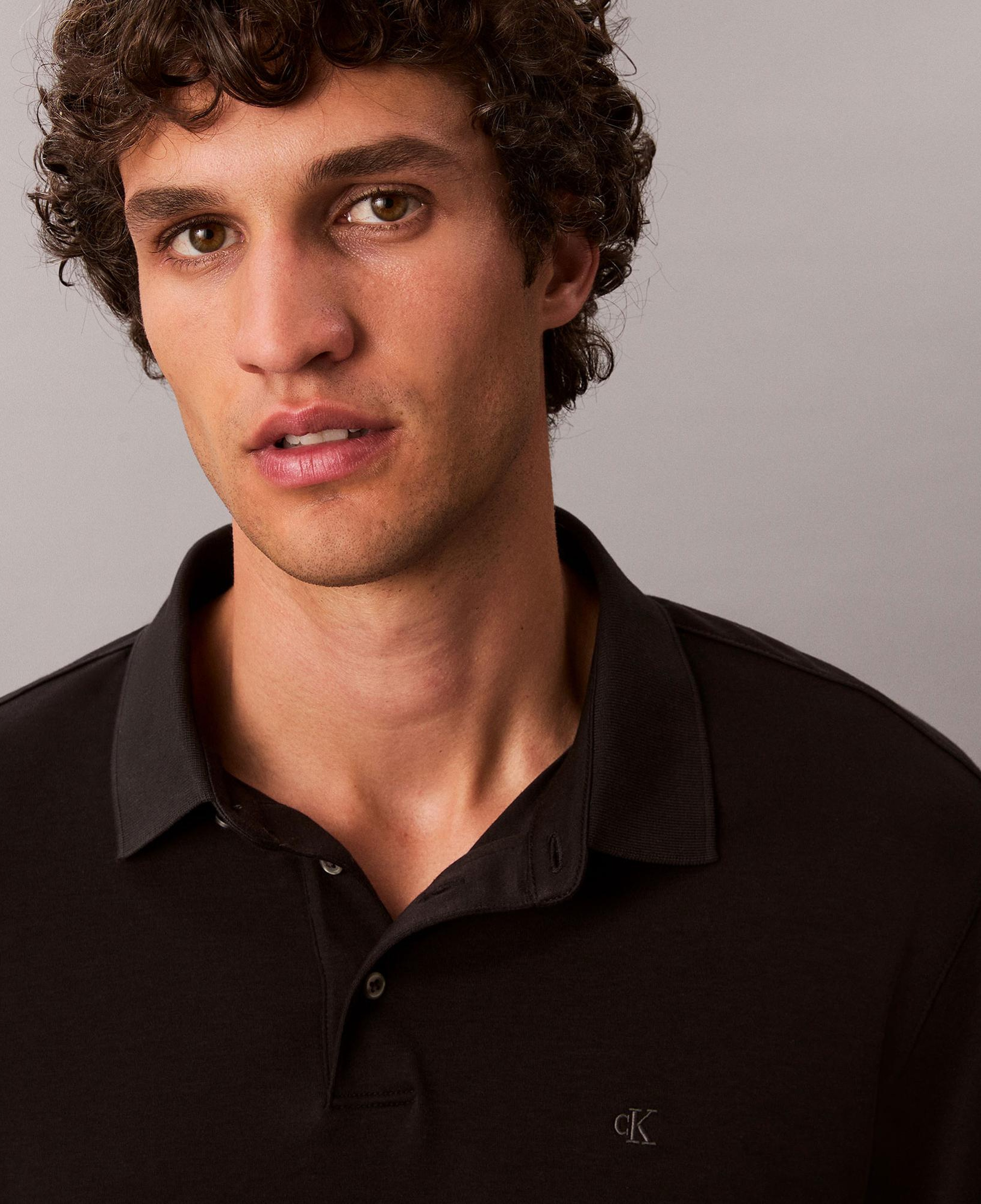 Calvin Klein Supima Cotton Solid Erkek Siyah Uzun Kollu Polo