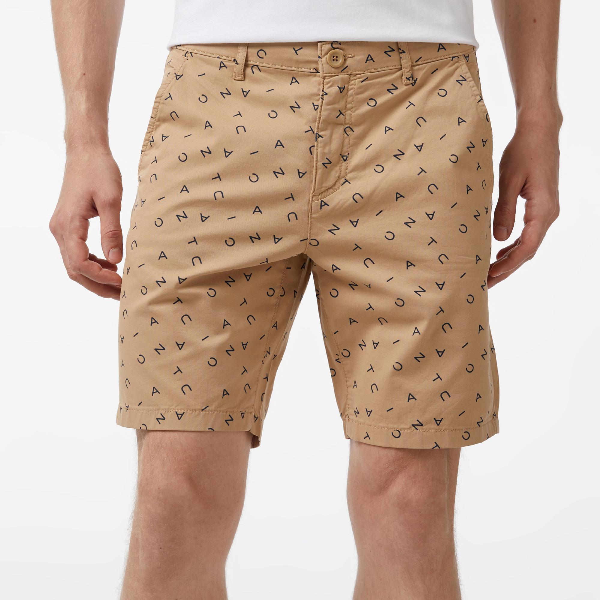 Nautica Erkek Bej Slim Fit Baskılı Bermuda