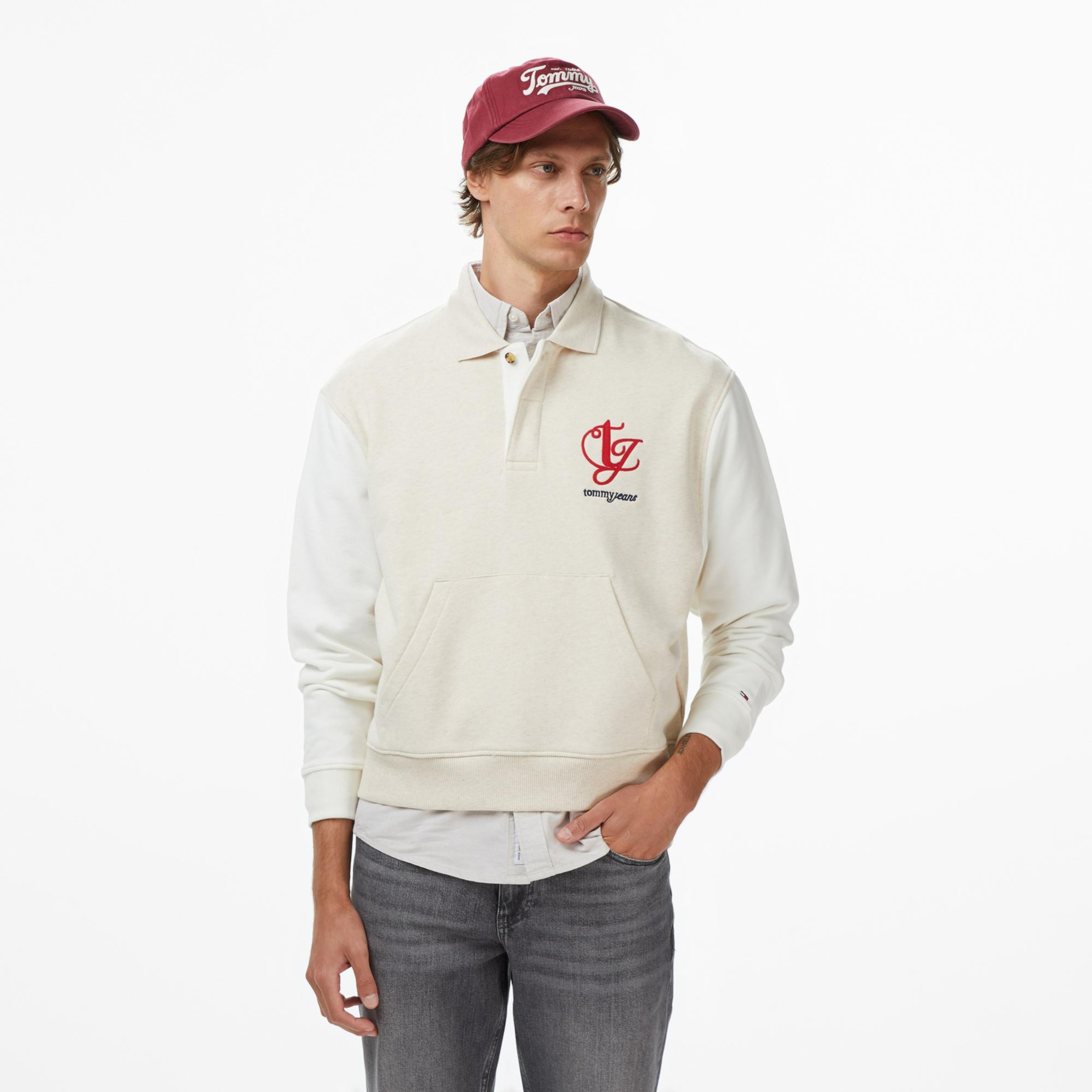 Tommy Jeans Relax Colorblock Mono Erkek Bej Sweatshirt