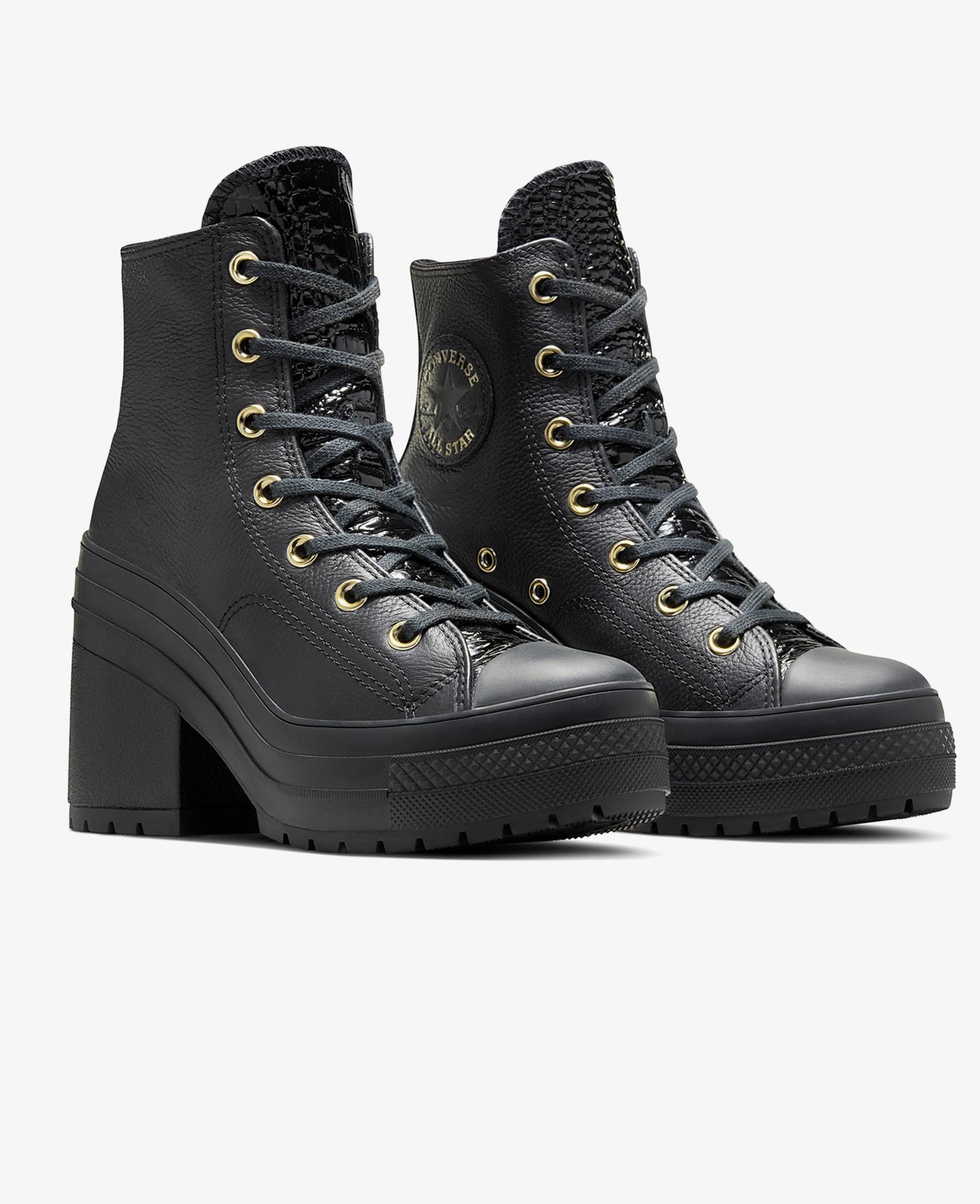 Converse Chuck 70 De Luxe Heel Unisex Siyah Deri Platform Sneaker