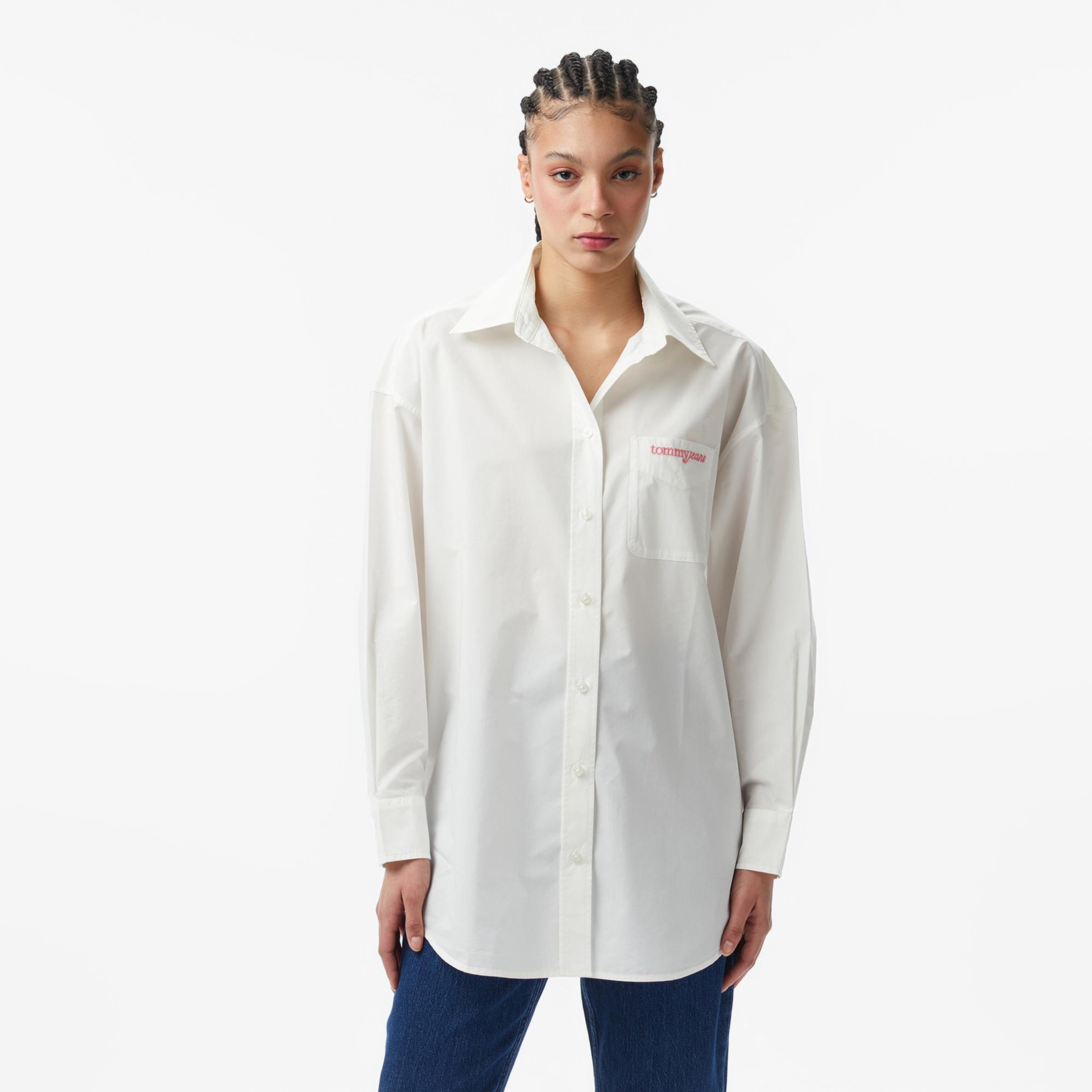 Tommy Hilfiger Script Kadın Beyaz Gömlek