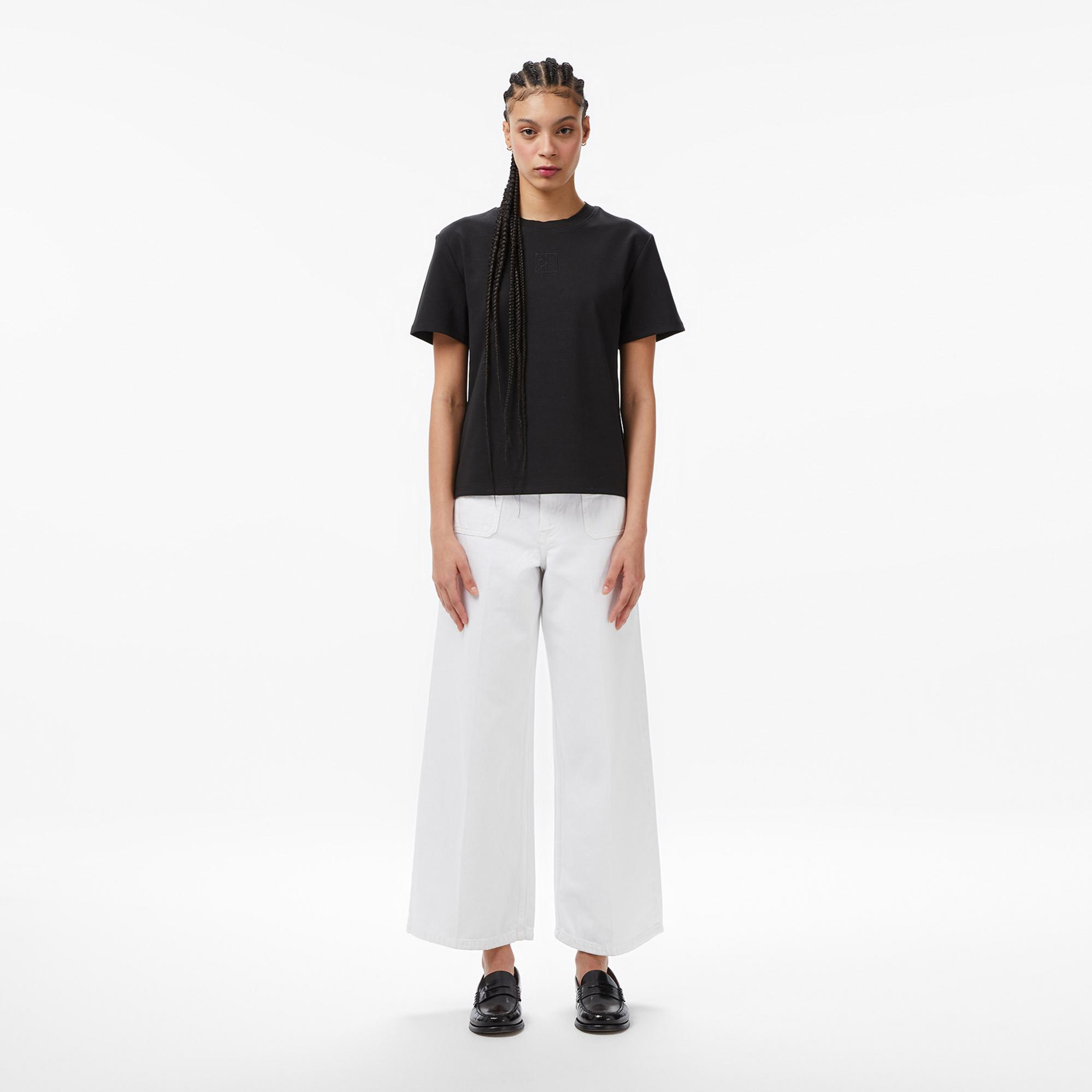 Calvin Klein Interlock Emblem Mock Kadın Siyah T-Shirt