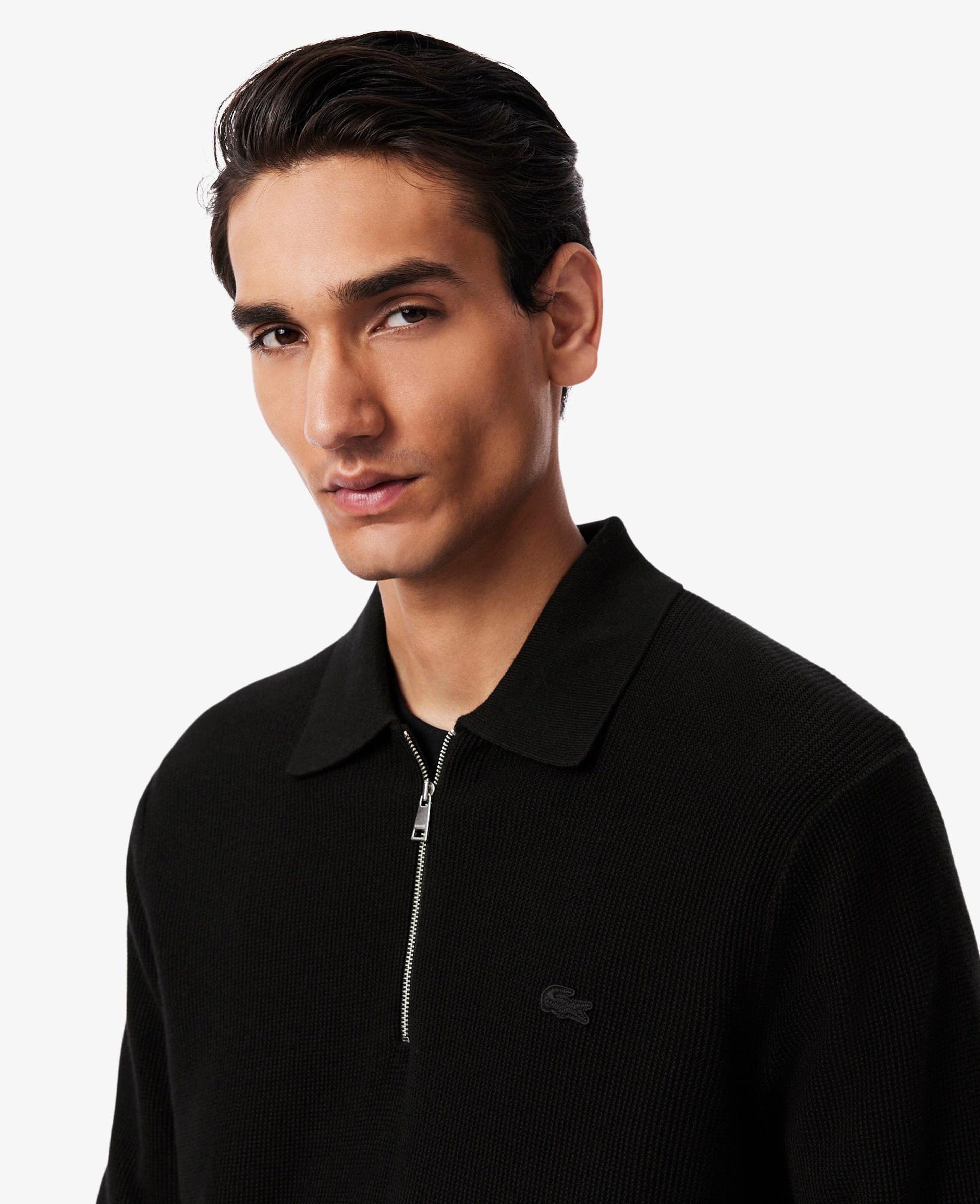 Lacoste Erkek Classic Fit Yarım Fermuarlı Siyah Kazak