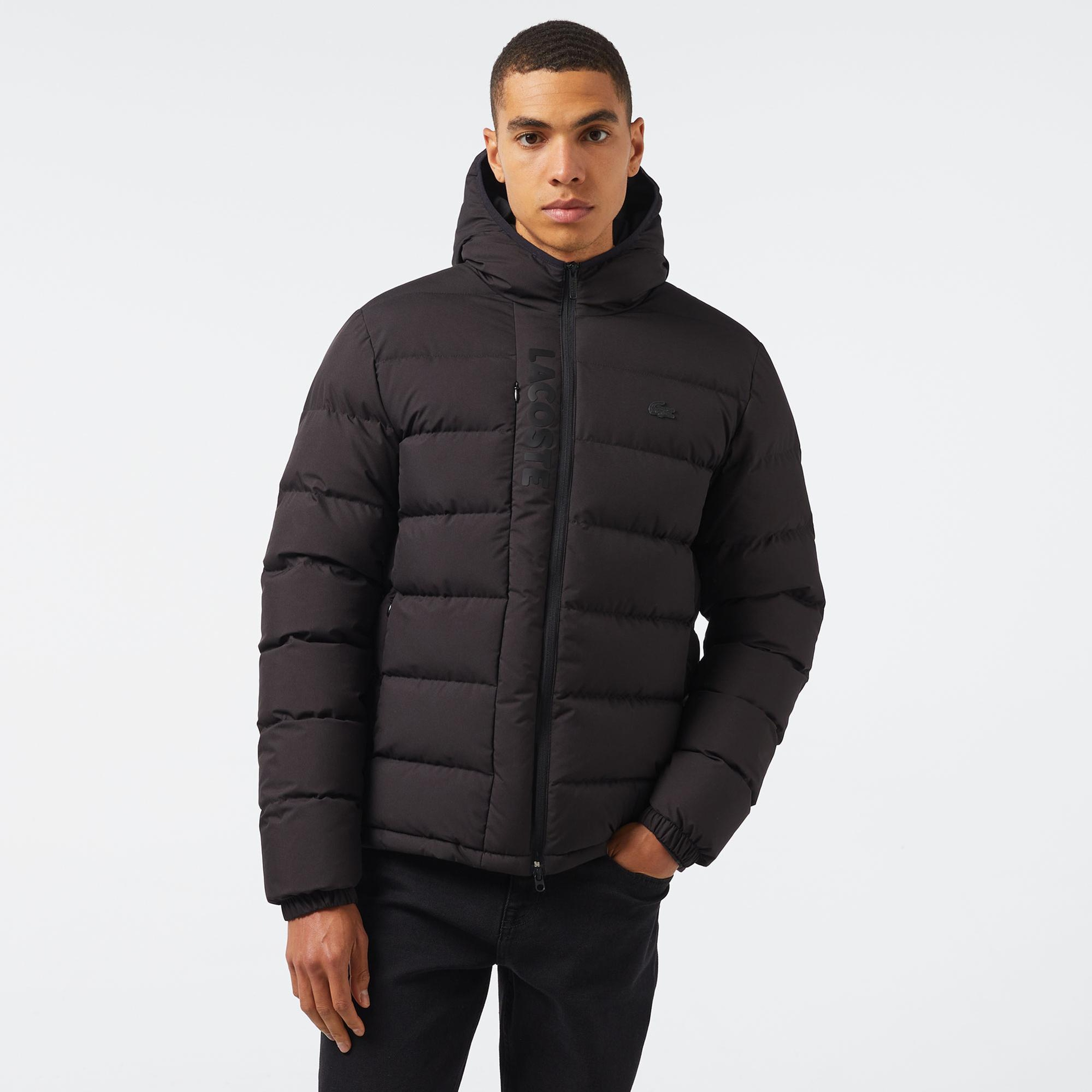 Lacoste Erkek Regular Fit Kapüşonlu Siyah Şişme Mont