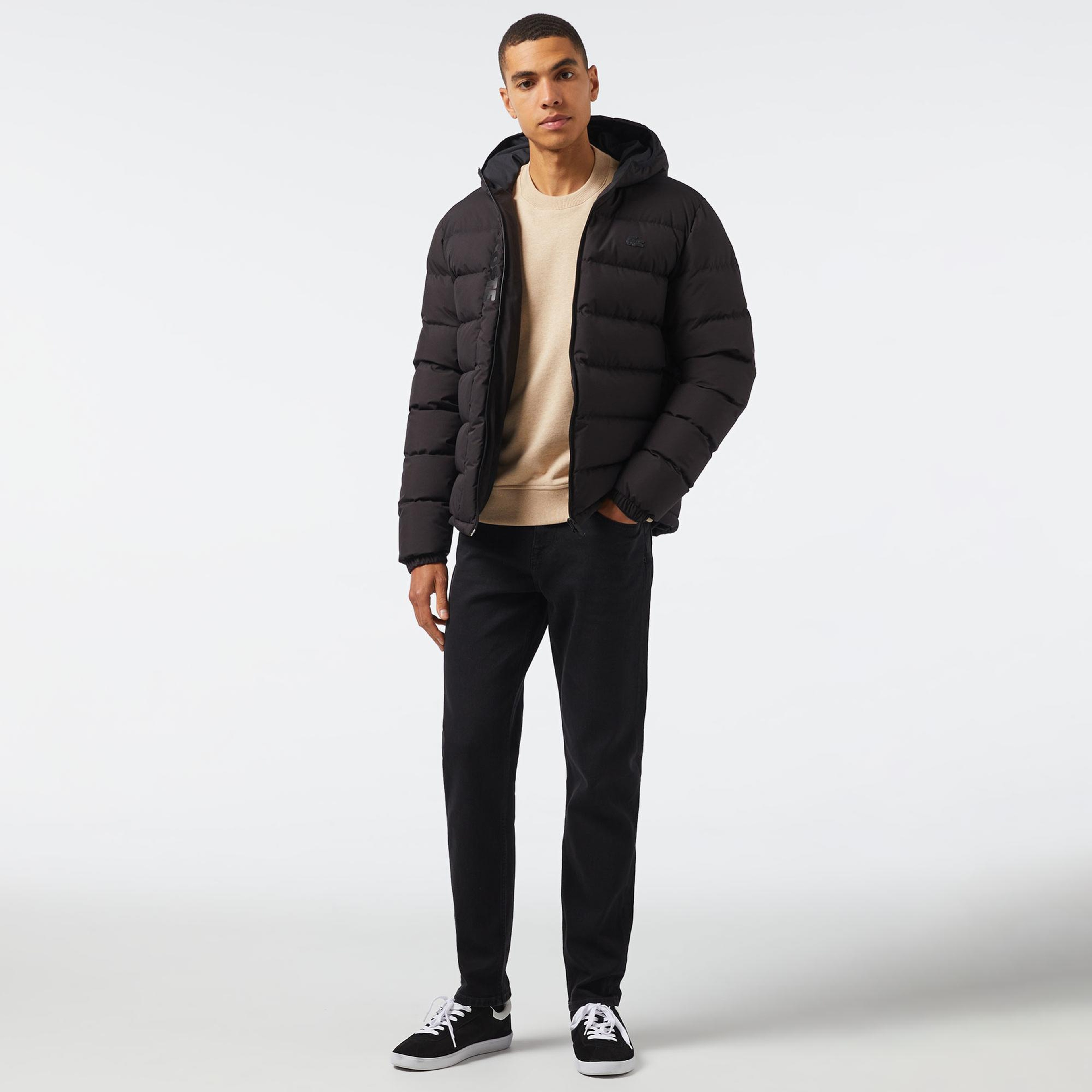 Lacoste Erkek Regular Fit Kapüşonlu Siyah Şişme Mont