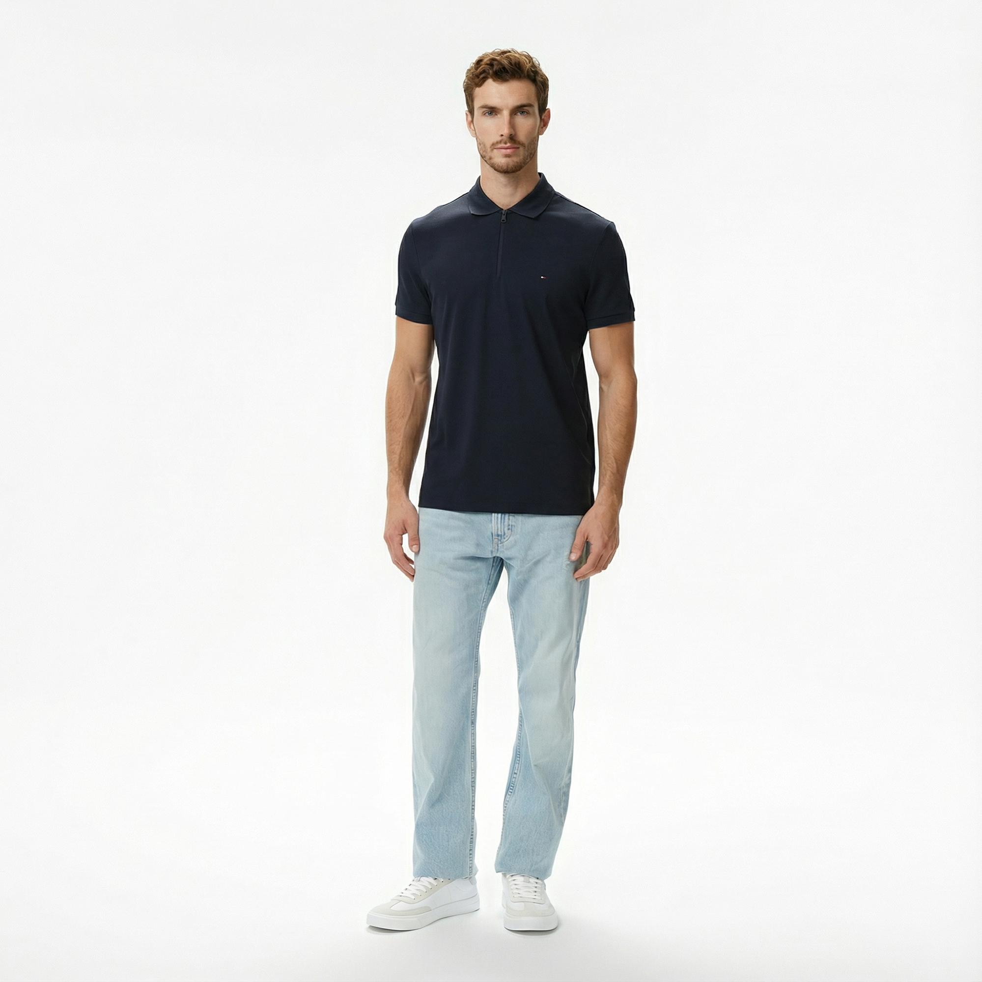 Tommy Hilfiger Performance Pique Erkek Lacivert Polo Yaka T-Shirt