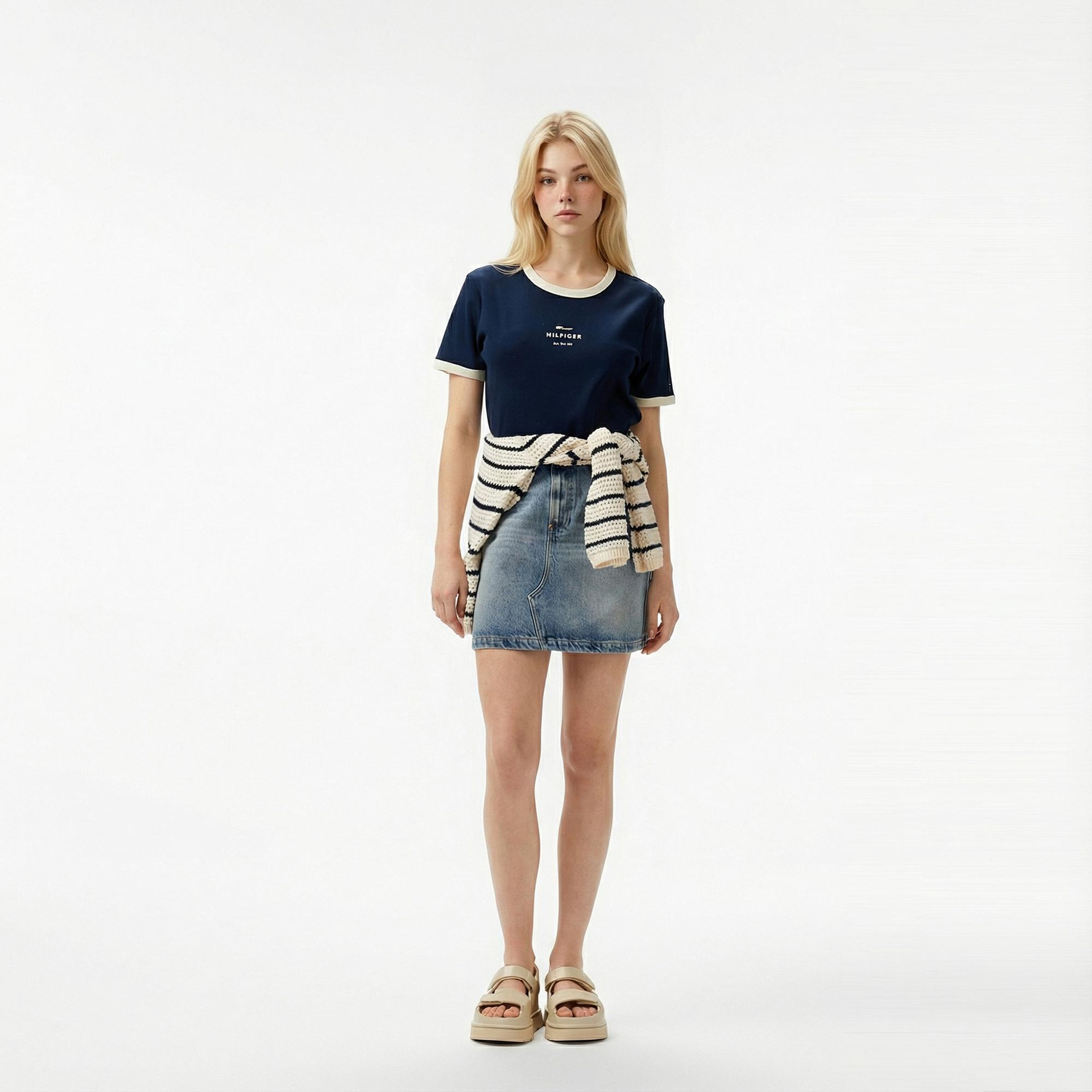 Tommy Hilfiger Reg Monotype Stripe Kadın Lacivert T-Shirt
