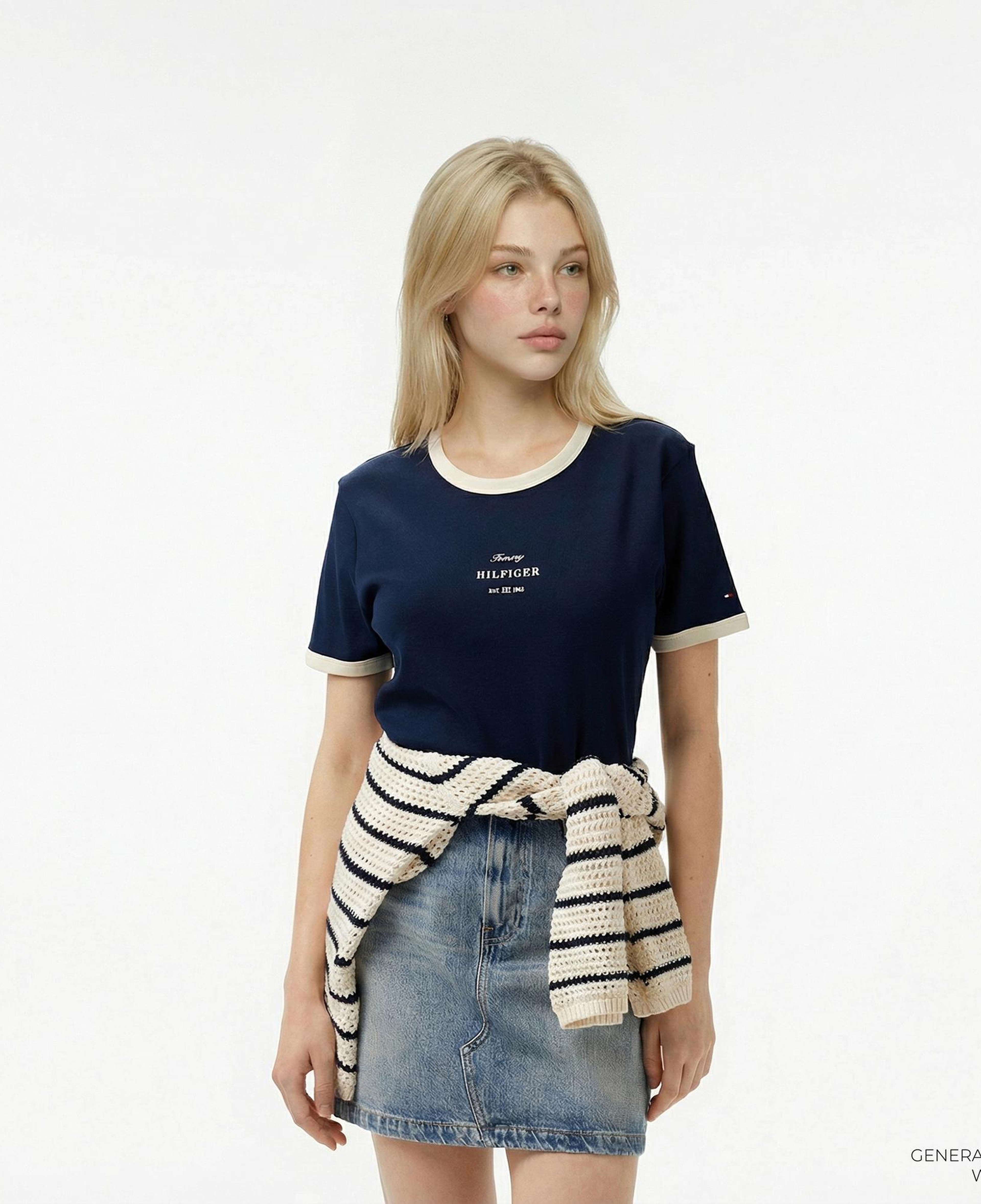 Tommy Hilfiger Reg Monotype Stripe Kadın Lacivert T-Shirt