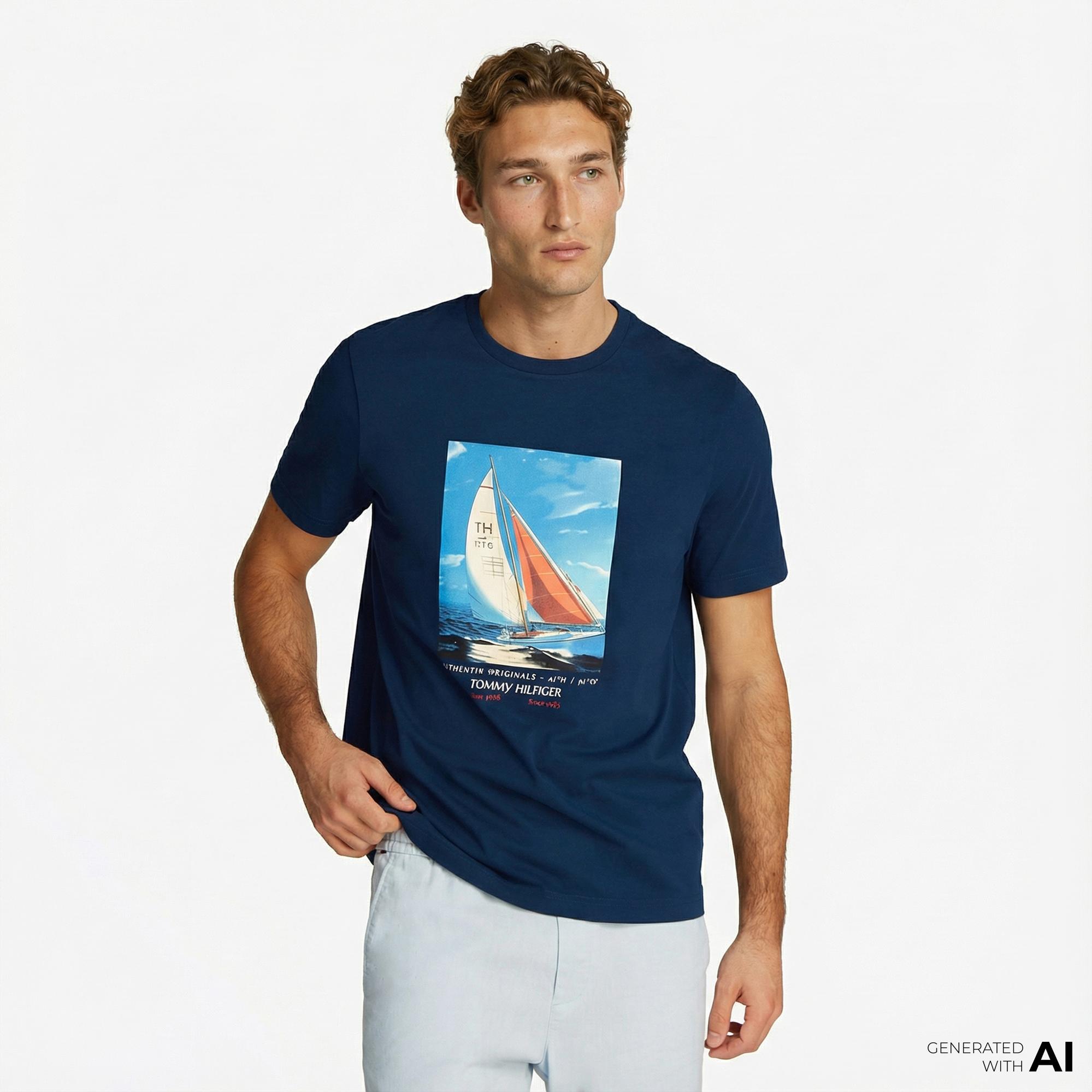 Tommy Hilfiger Color Photo Print Erkek Lacivert T-Shirt
