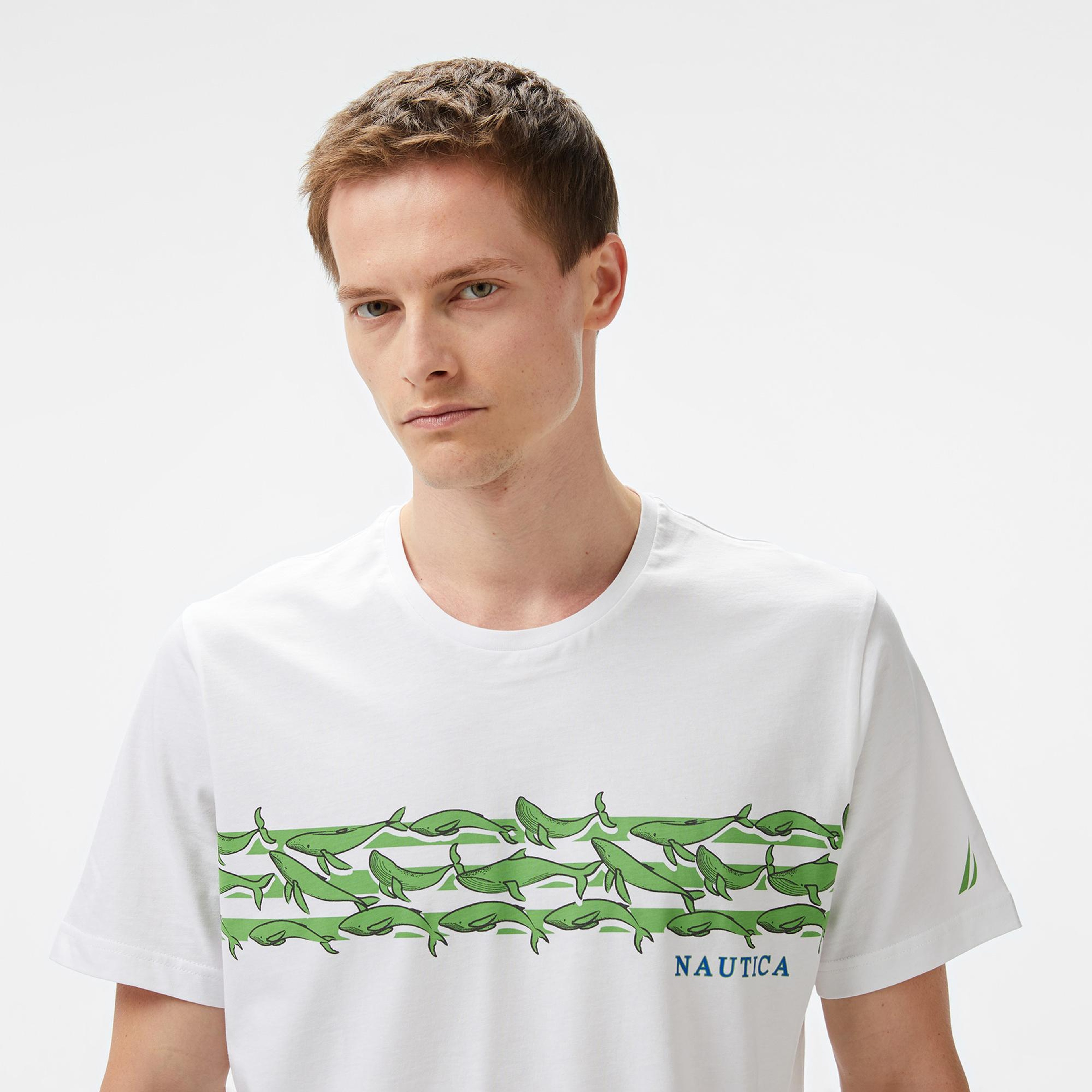 Nautica Erkek Beyaz Regular Fit Baskılı T-Shirt