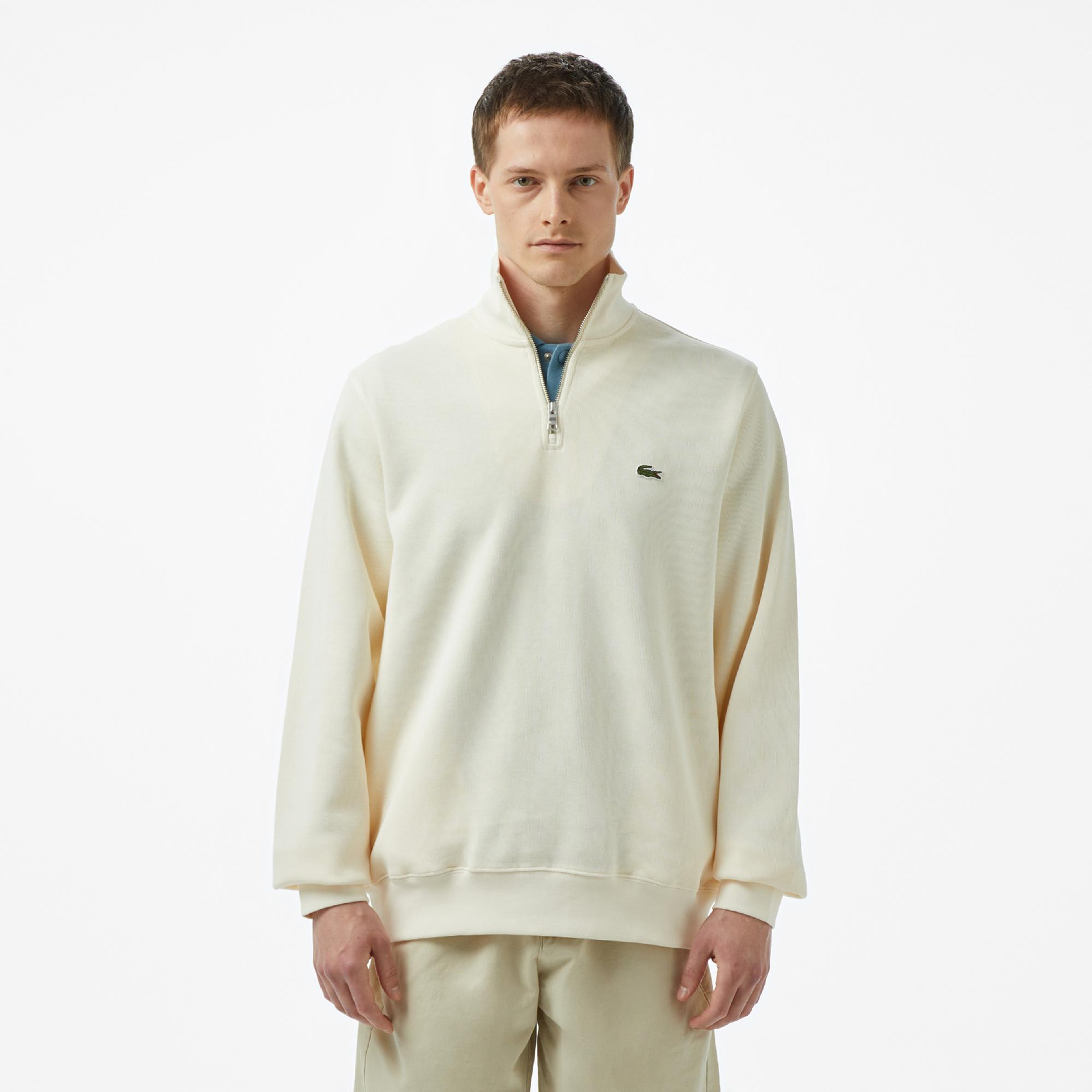 Lacoste Erkek Classic Fit Yarım Fermuarlı Krem Sweatshirt