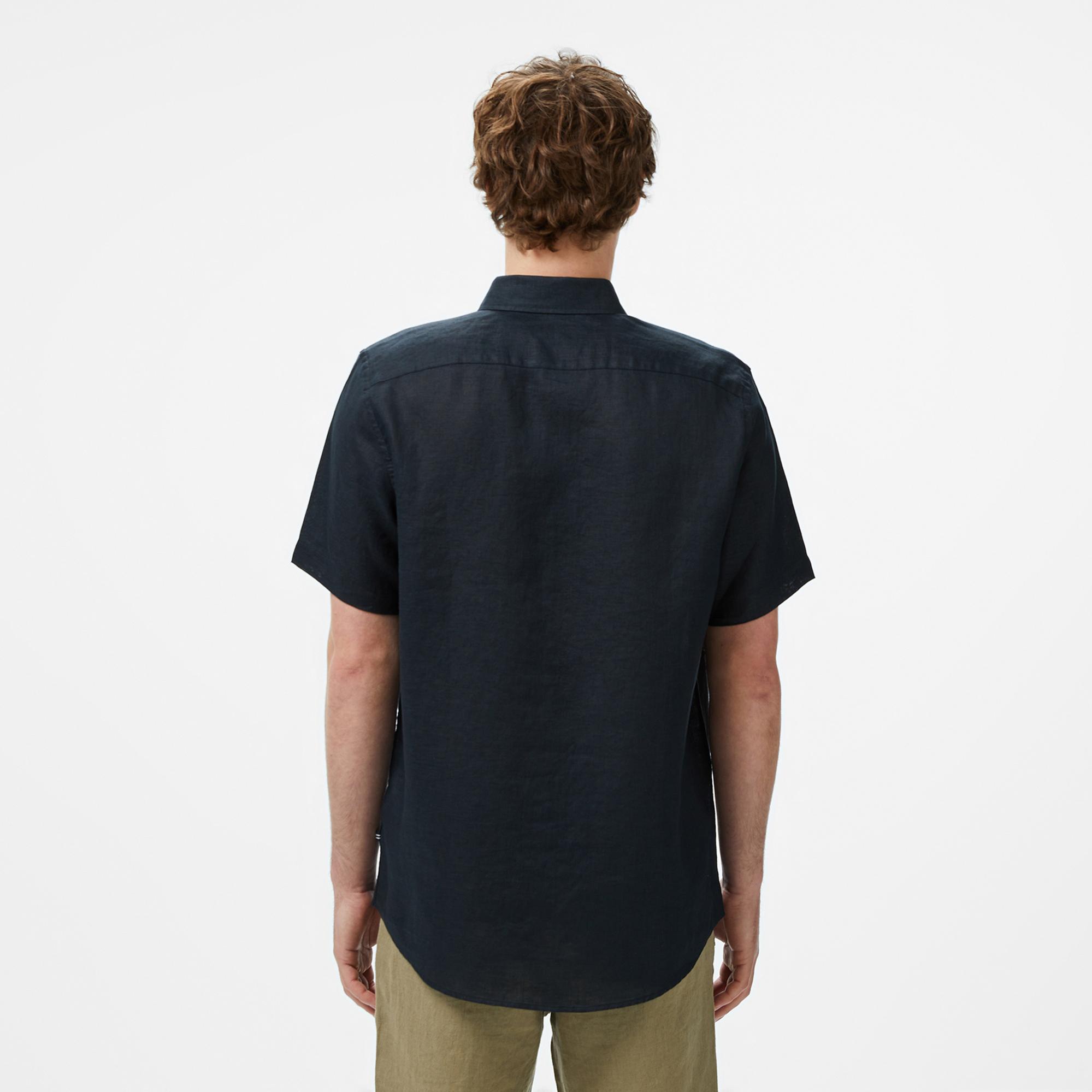 Nautica Erkek Siyah Classic Fit Keten Gömlek