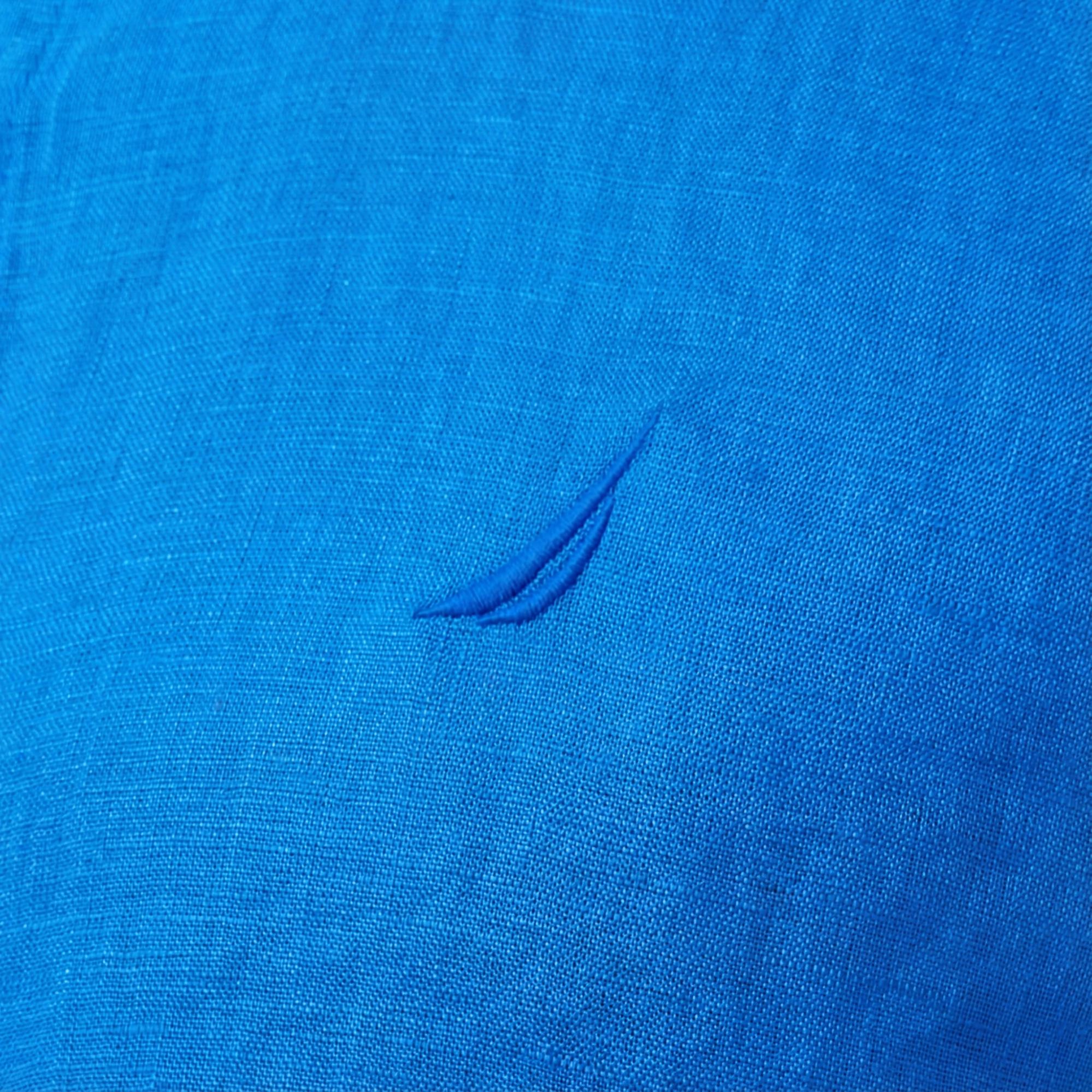 Nautica Erkek Mavi Classic Fit Keten Gömlek