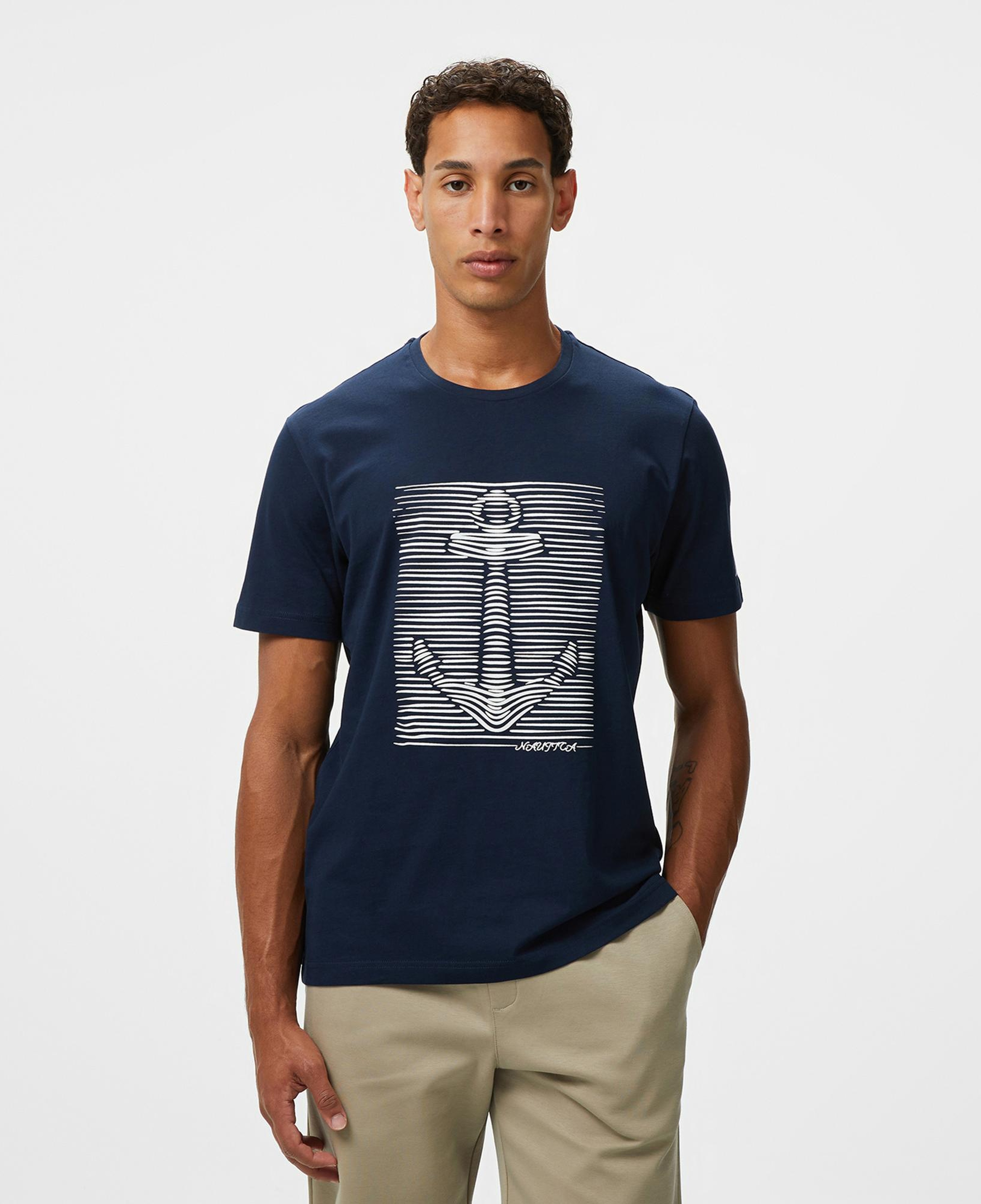 Nautica Erkek Lacivert Regular Fit Baskılı T-Shirt