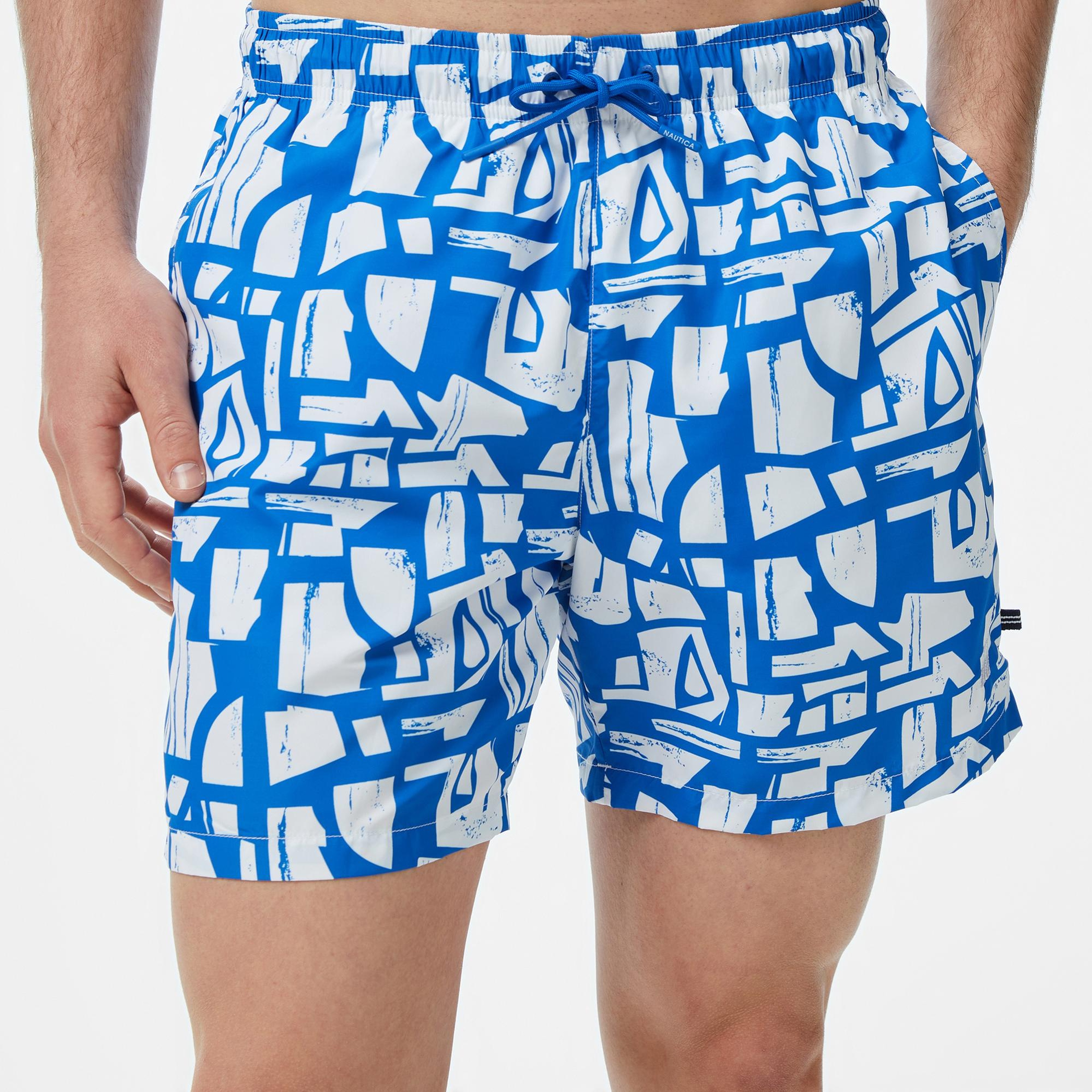 Nautica Erkek Mavi Regular Fit Desenli Deniz Şortu