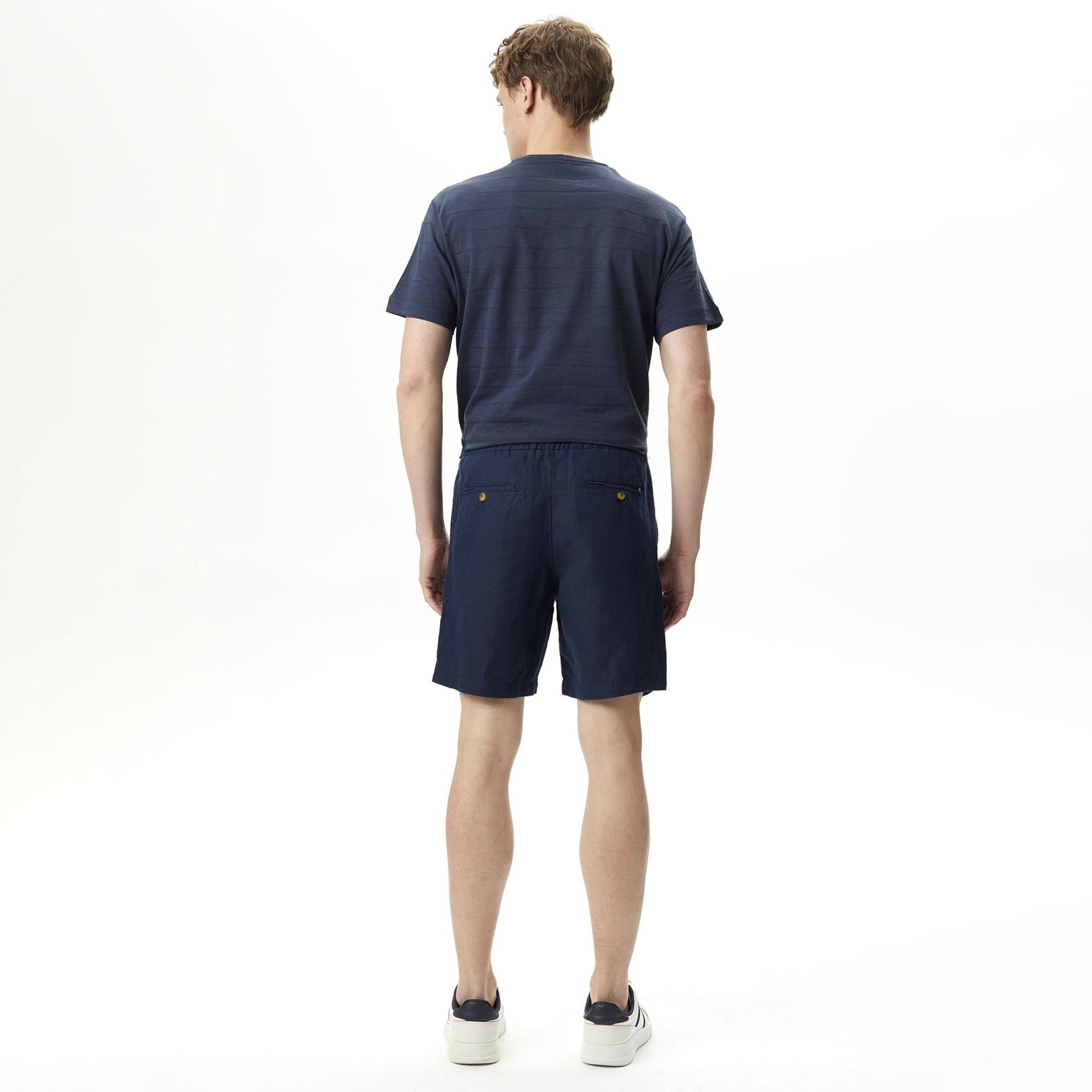 Nautica Erkek Lacivert Classic Fit Keten Bermuda