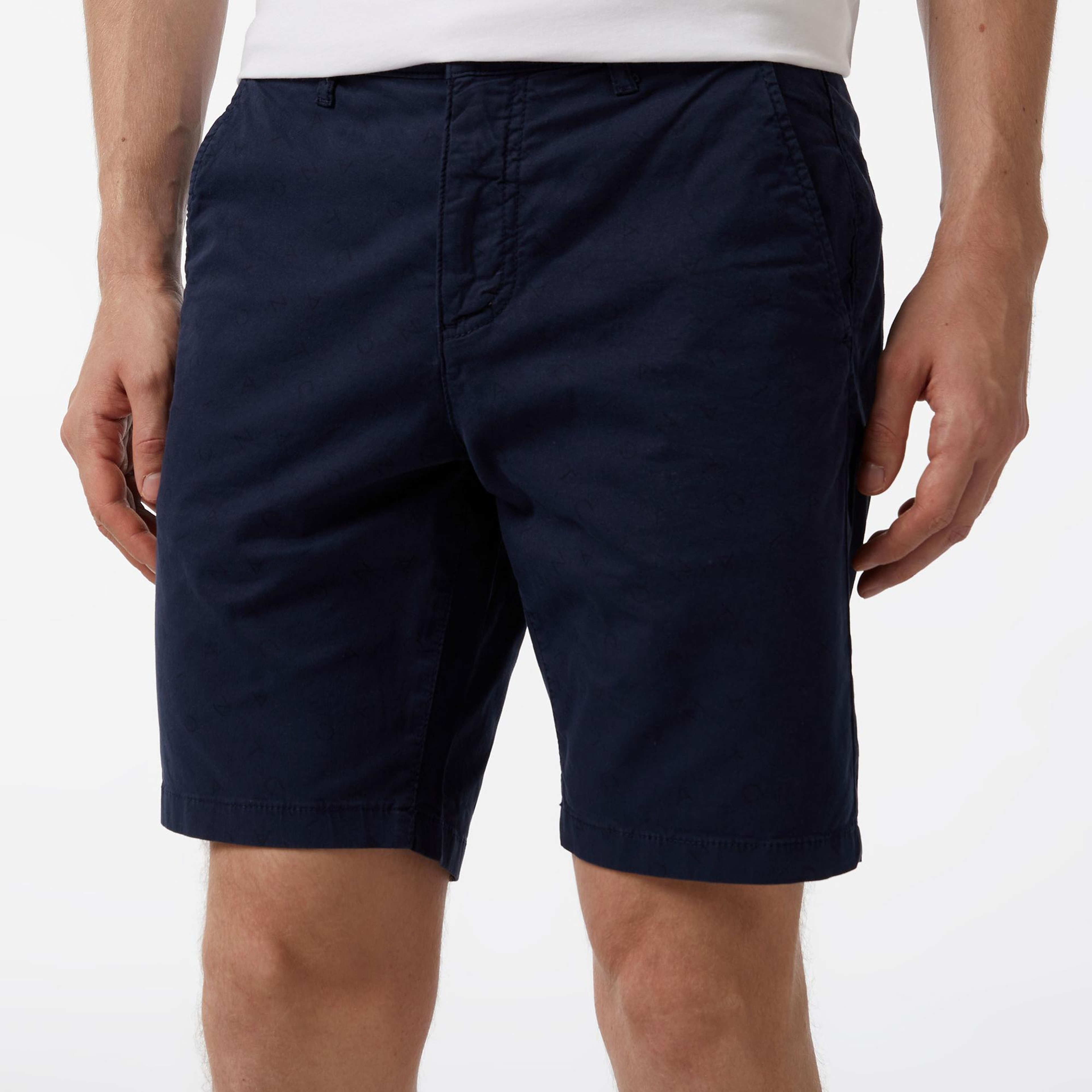 Nautica Erkek Lacivert Slim Fit Baskılı Bermuda