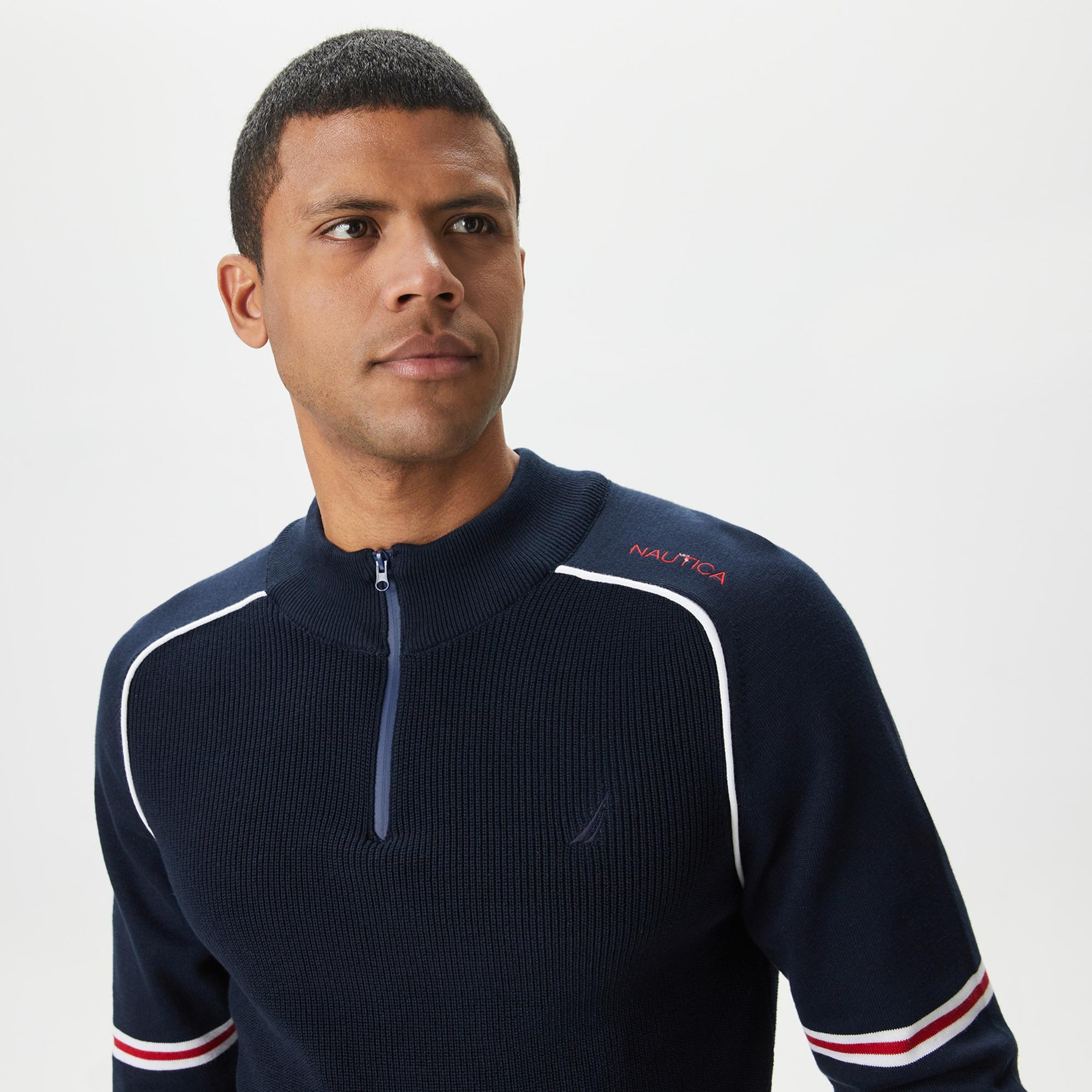 Nautica Erkek Lacivert Standart Fit Dik Yakalı Triko