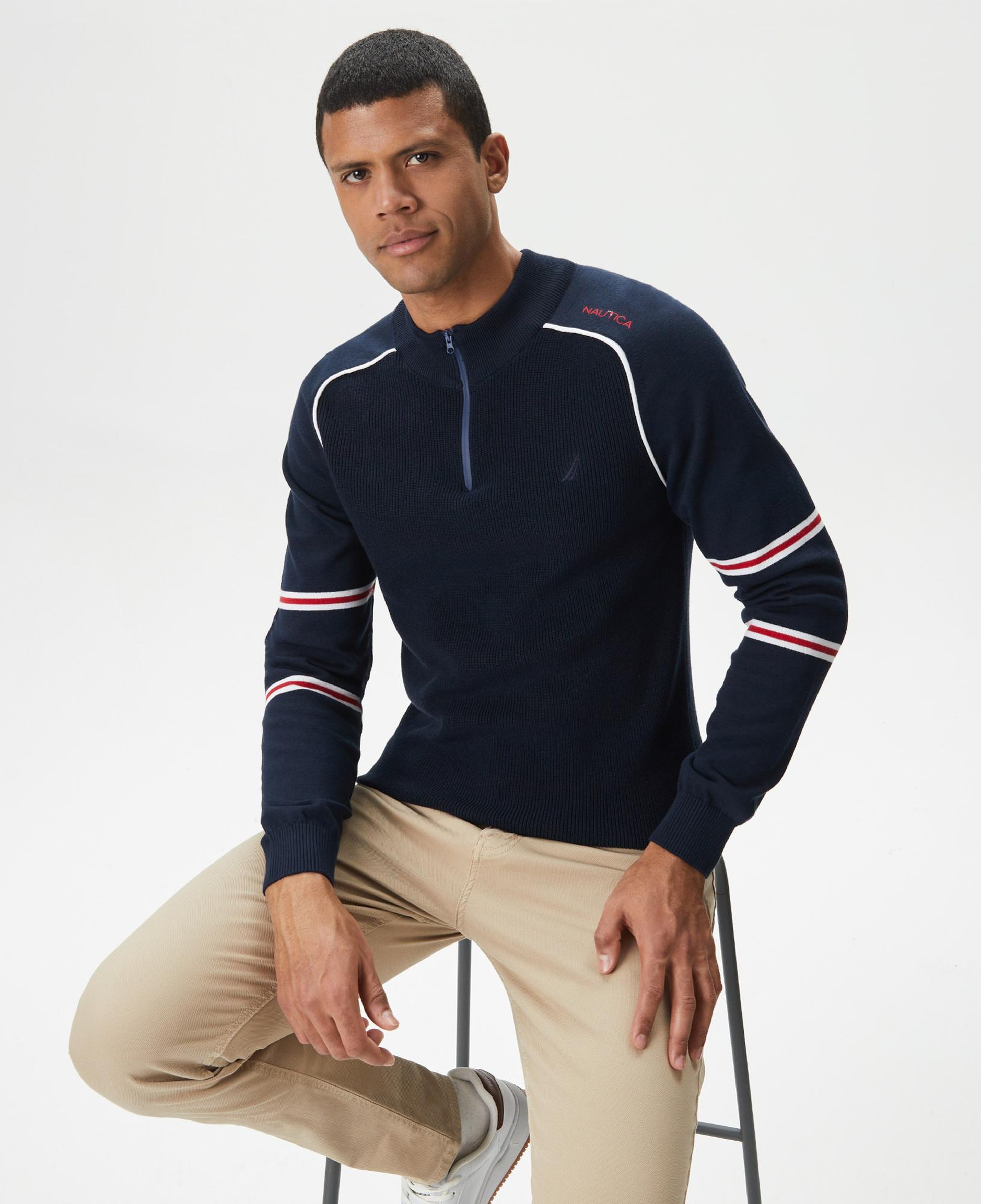 Nautica Erkek Lacivert Standart Fit Dik Yakalı Triko