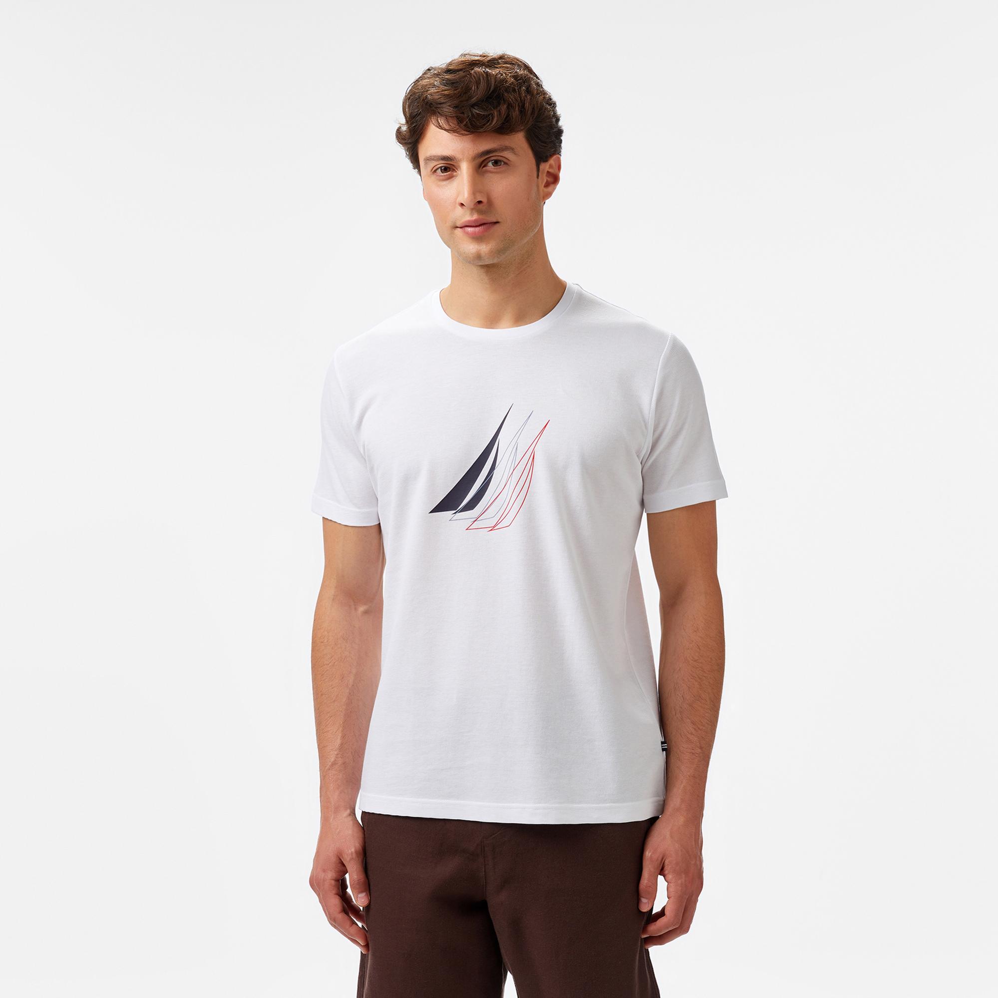 Nautica Erkek Beyaz Regular Fit Baskılı T-Shirt
