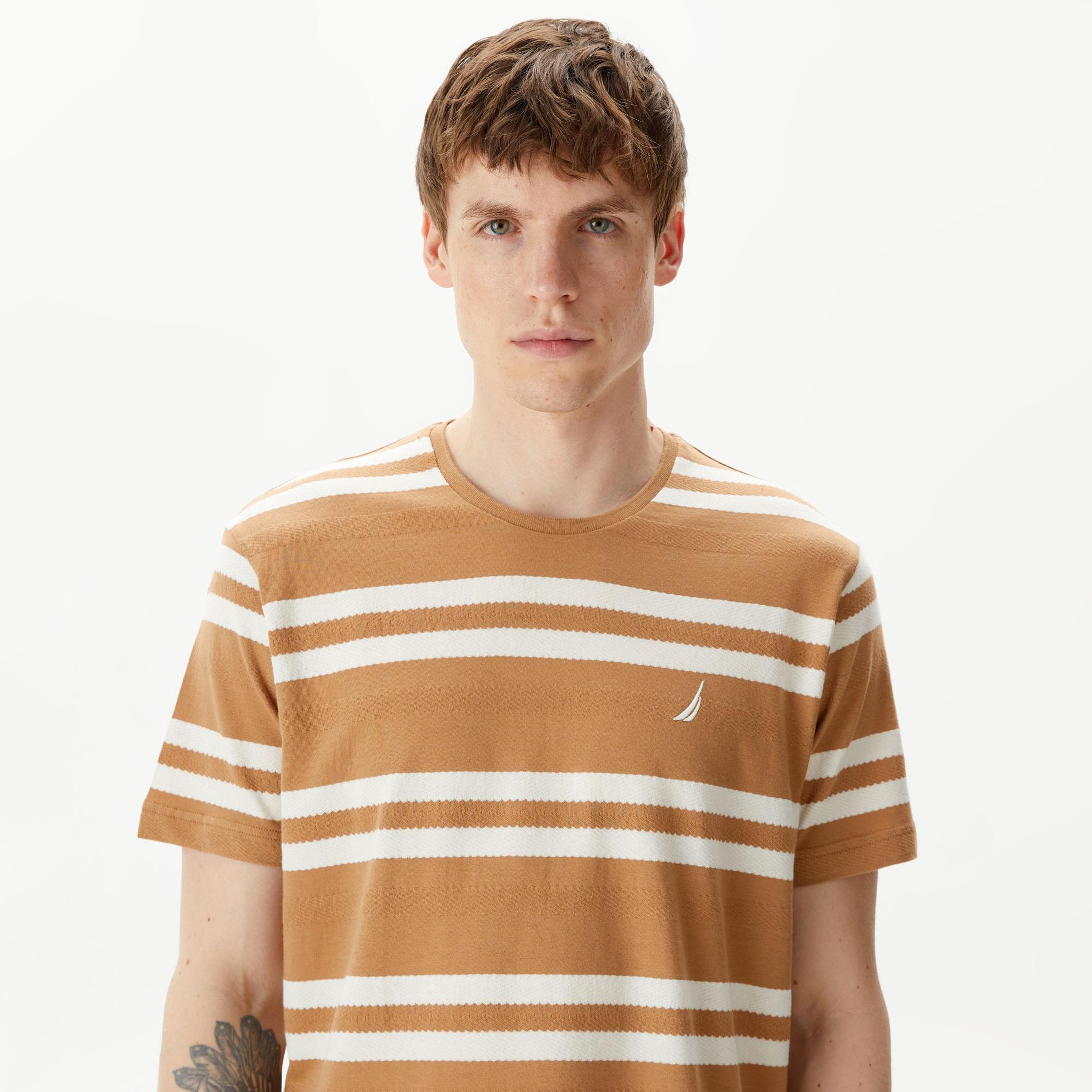 Nautica Erkek Bej Standart Fit Kısa Kollu Çizgili T-Shirt