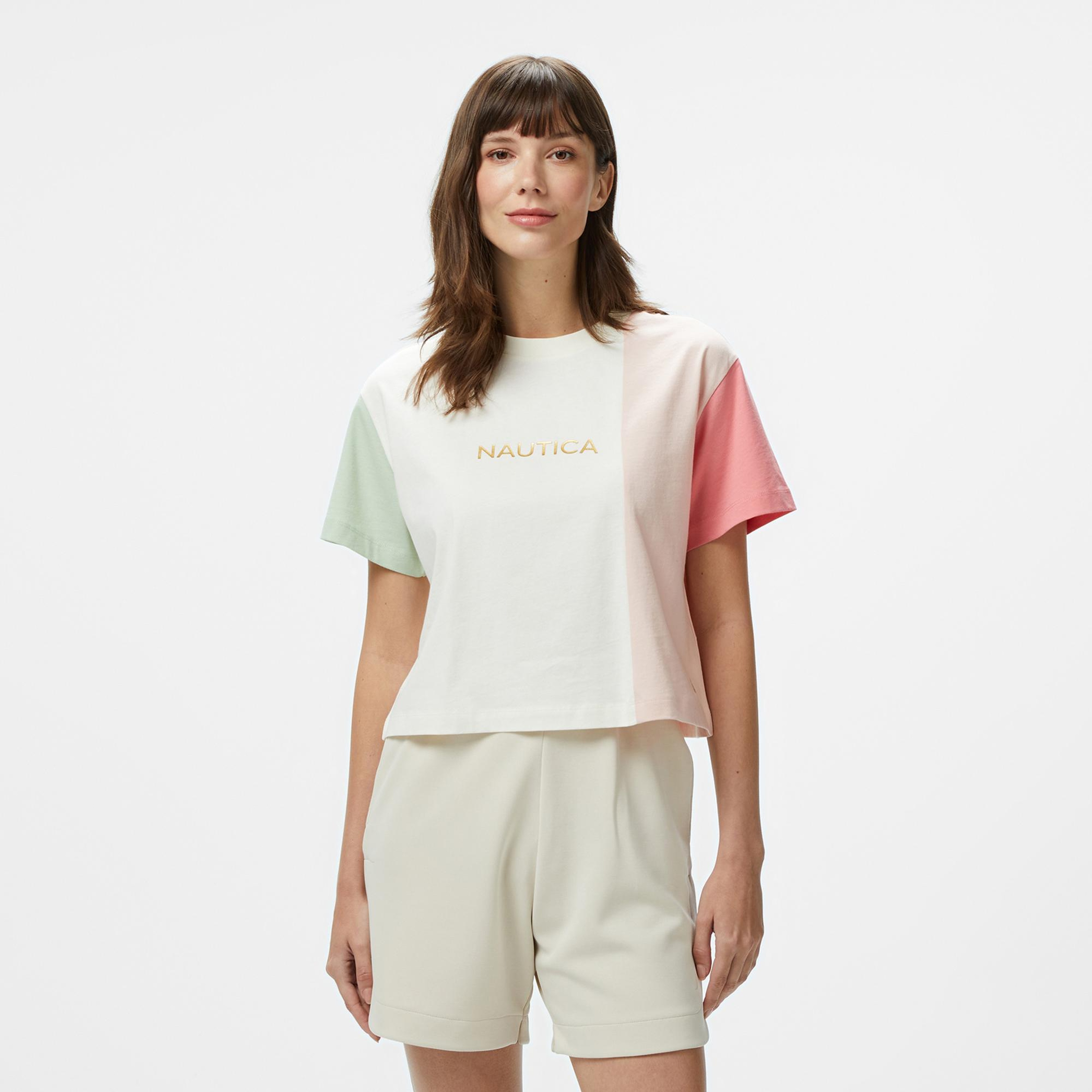 Nautica Kadın Pembe Regular Fit Renk Bloklu T-Shirt