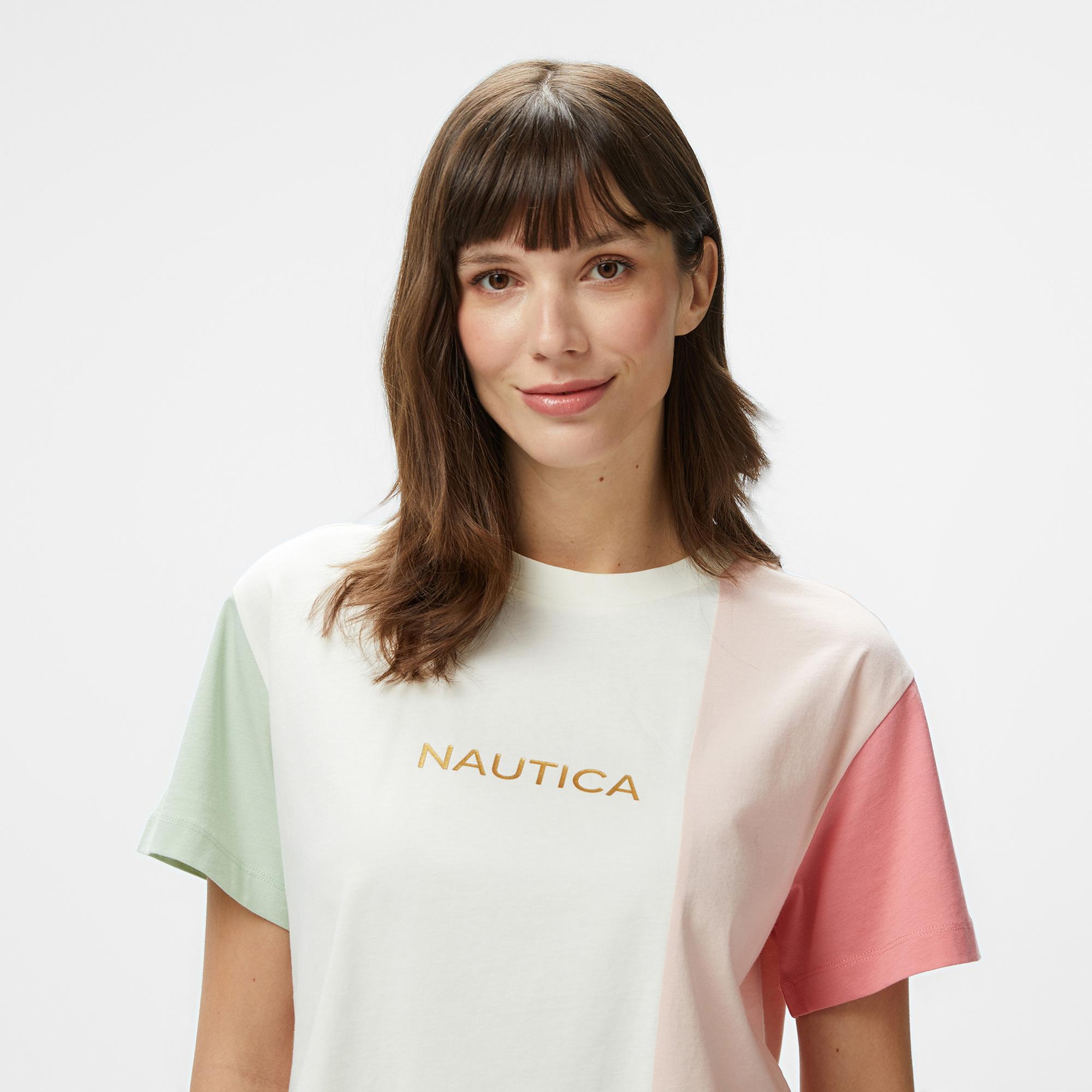 Nautica Kadın Pembe Regular Fit Renk Bloklu T-Shirt