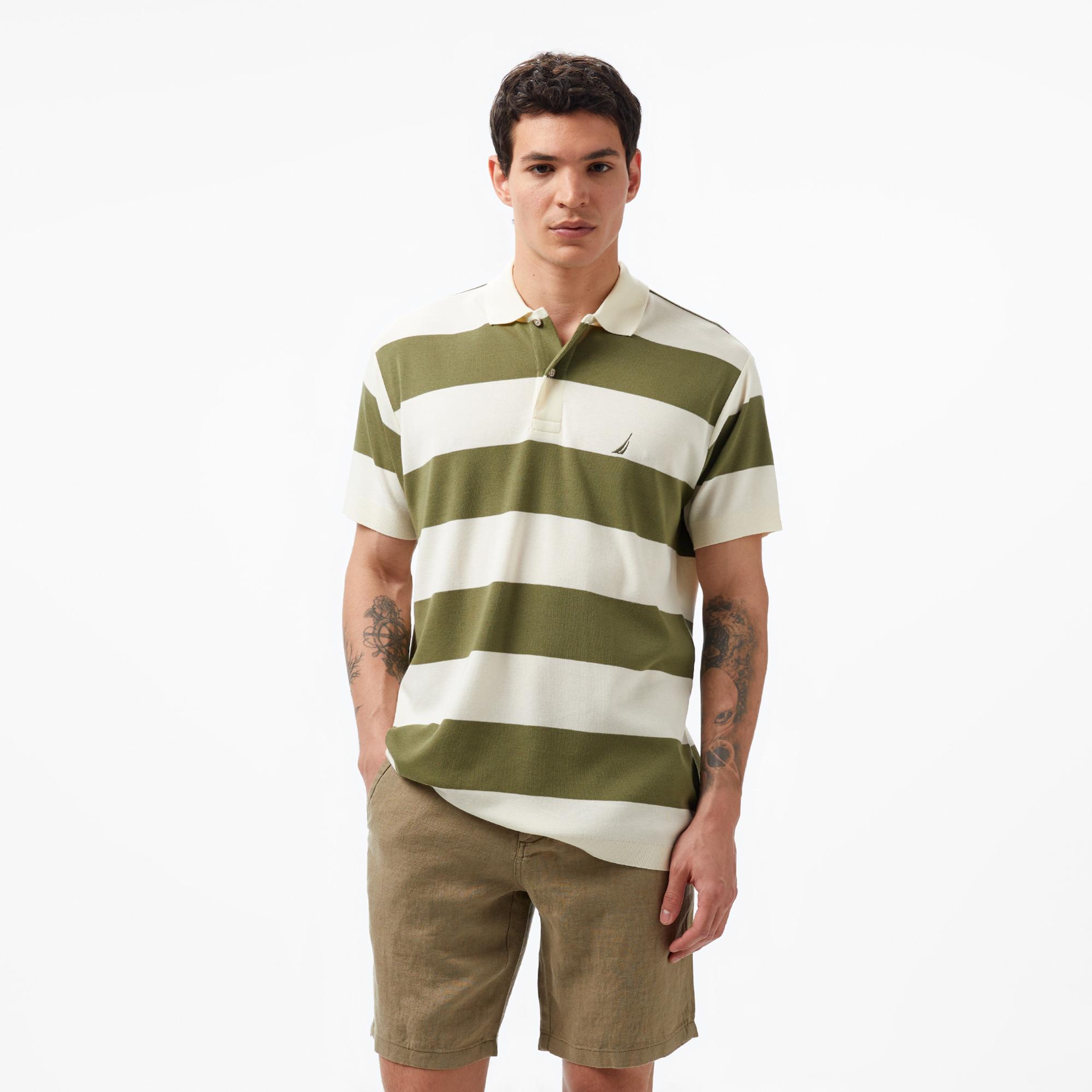 Nautica Erkek Yeşil Classic Fit Kısa Kollu Çizgili Polo Yaka T-Shirt