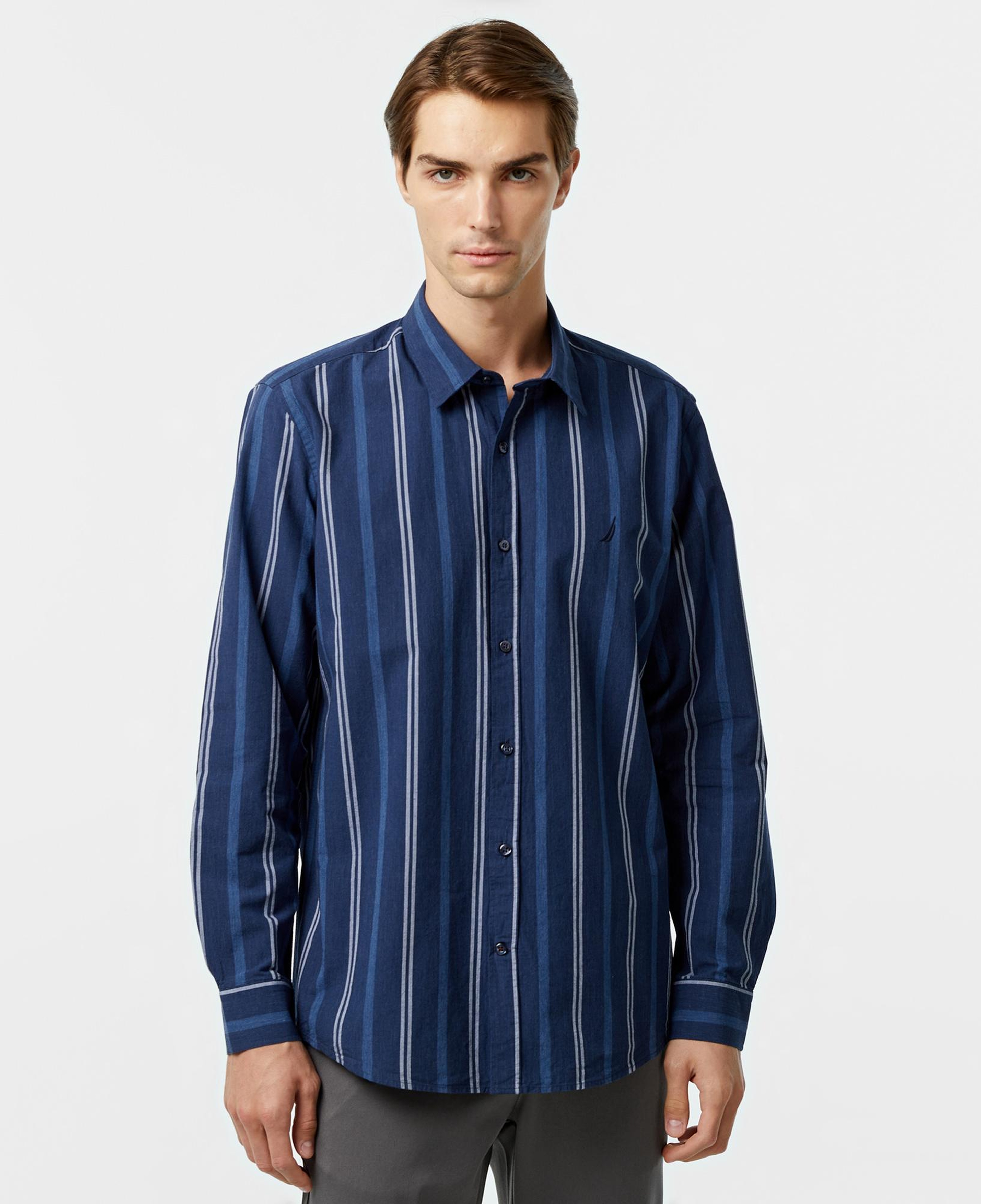 Nautica Erkek Lacivert Classic Fit Çizgili Gömlek