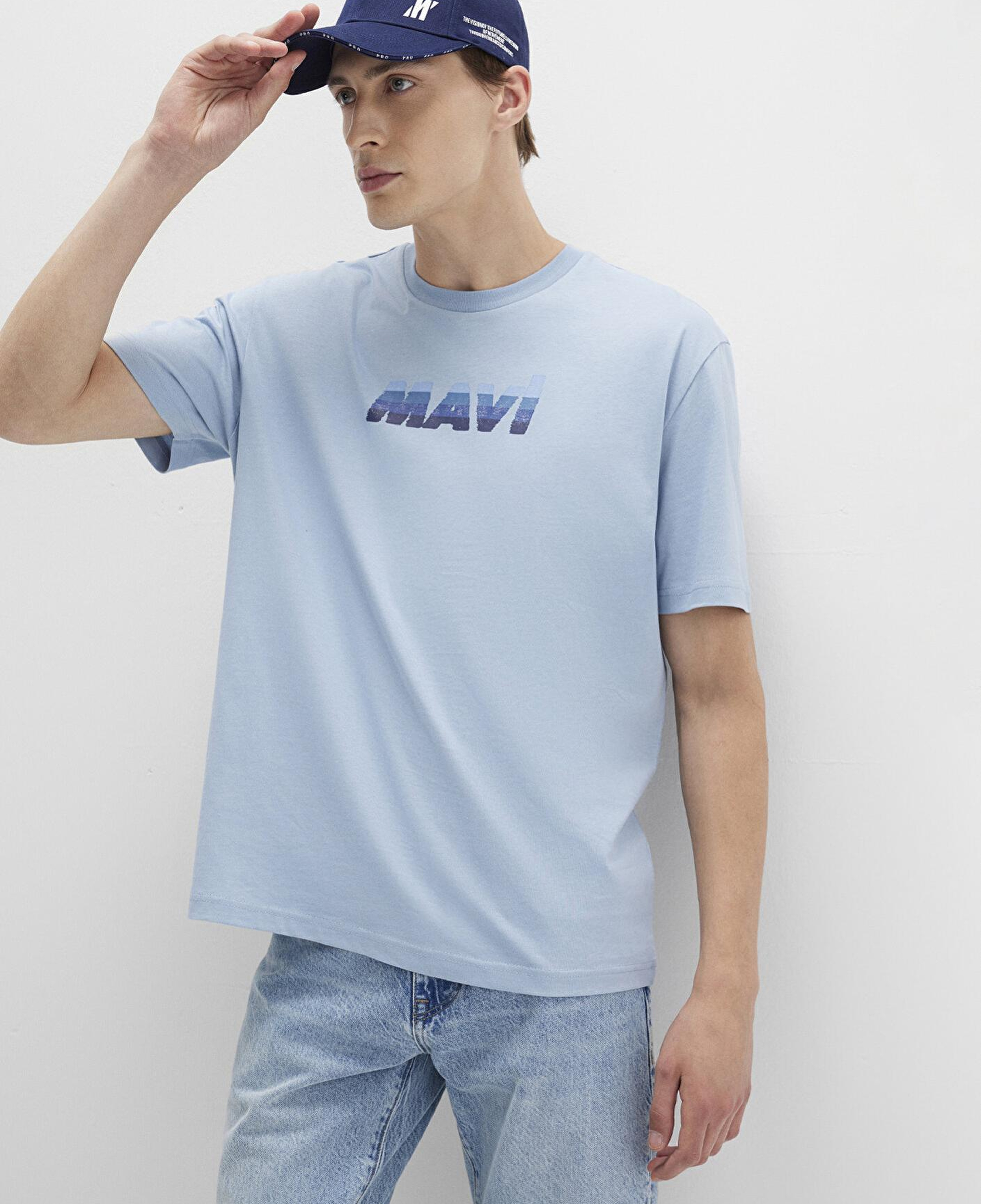 Mavi Mavi Logo Baskılı Mavi Tişört Loose Fit / Bol Rahat Kesim 0612904-80796