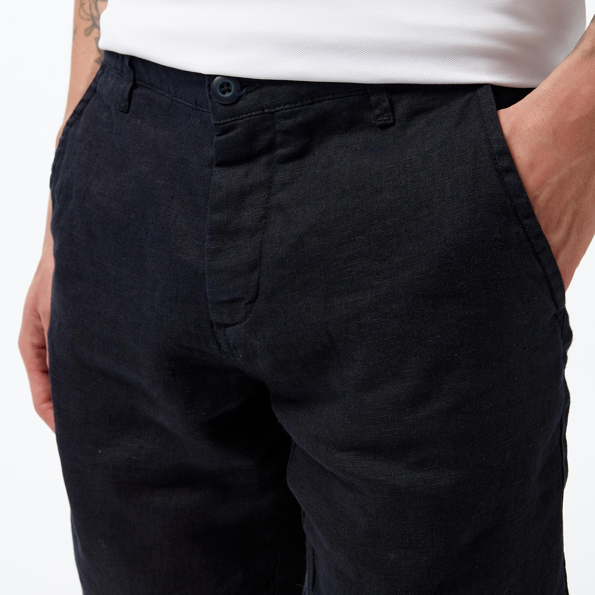 Nautica Erkek Siyah Slim Fit Keten Şort