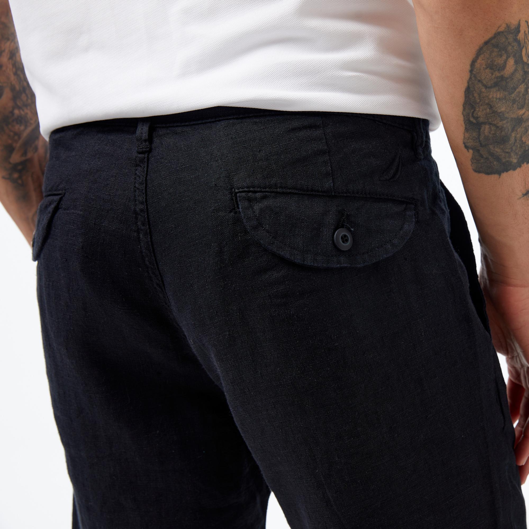 Nautica Erkek Siyah Slim Fit Keten Şort