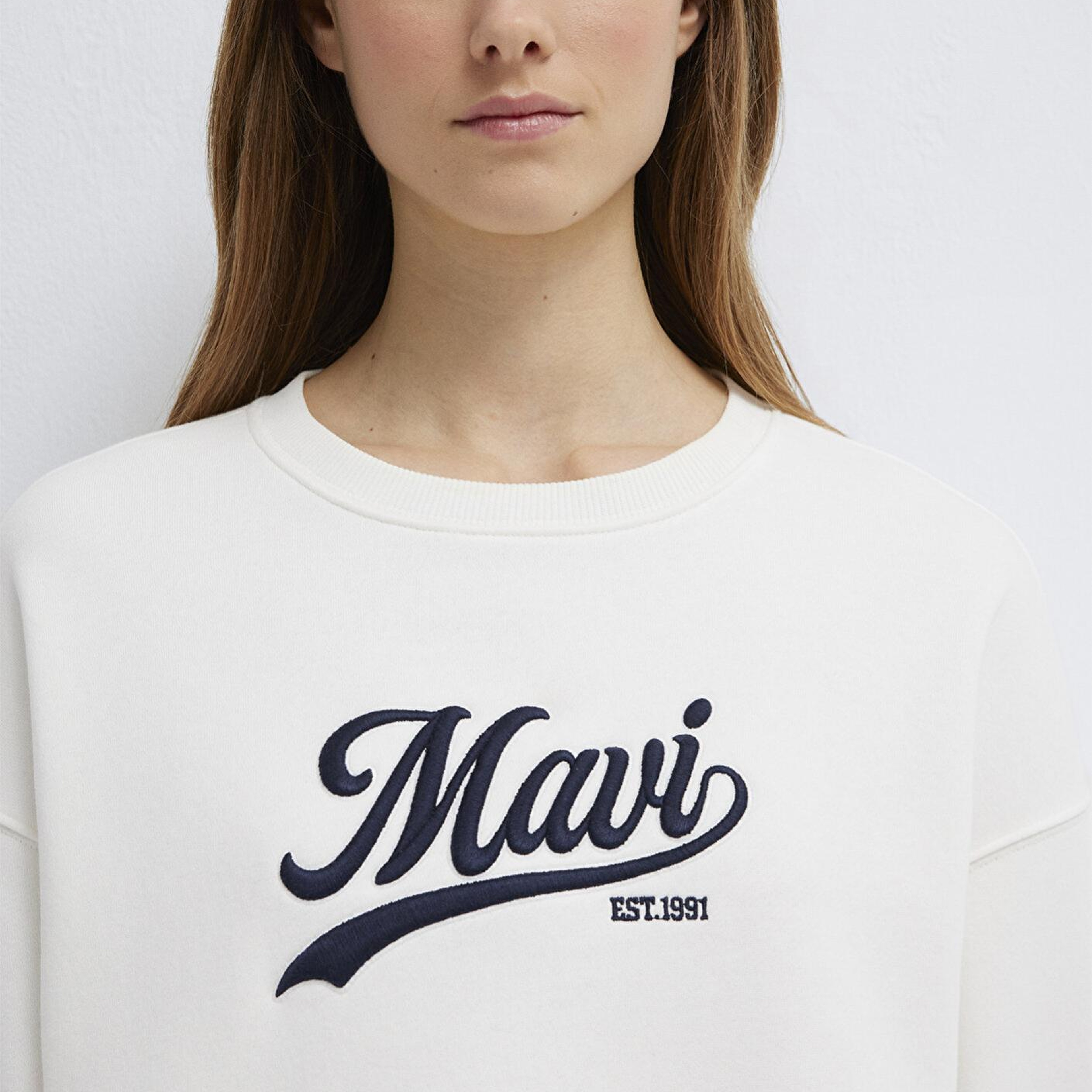 Mavi Mavi Logo Baskılı Ekru Sweatshirt 1S10419-80194