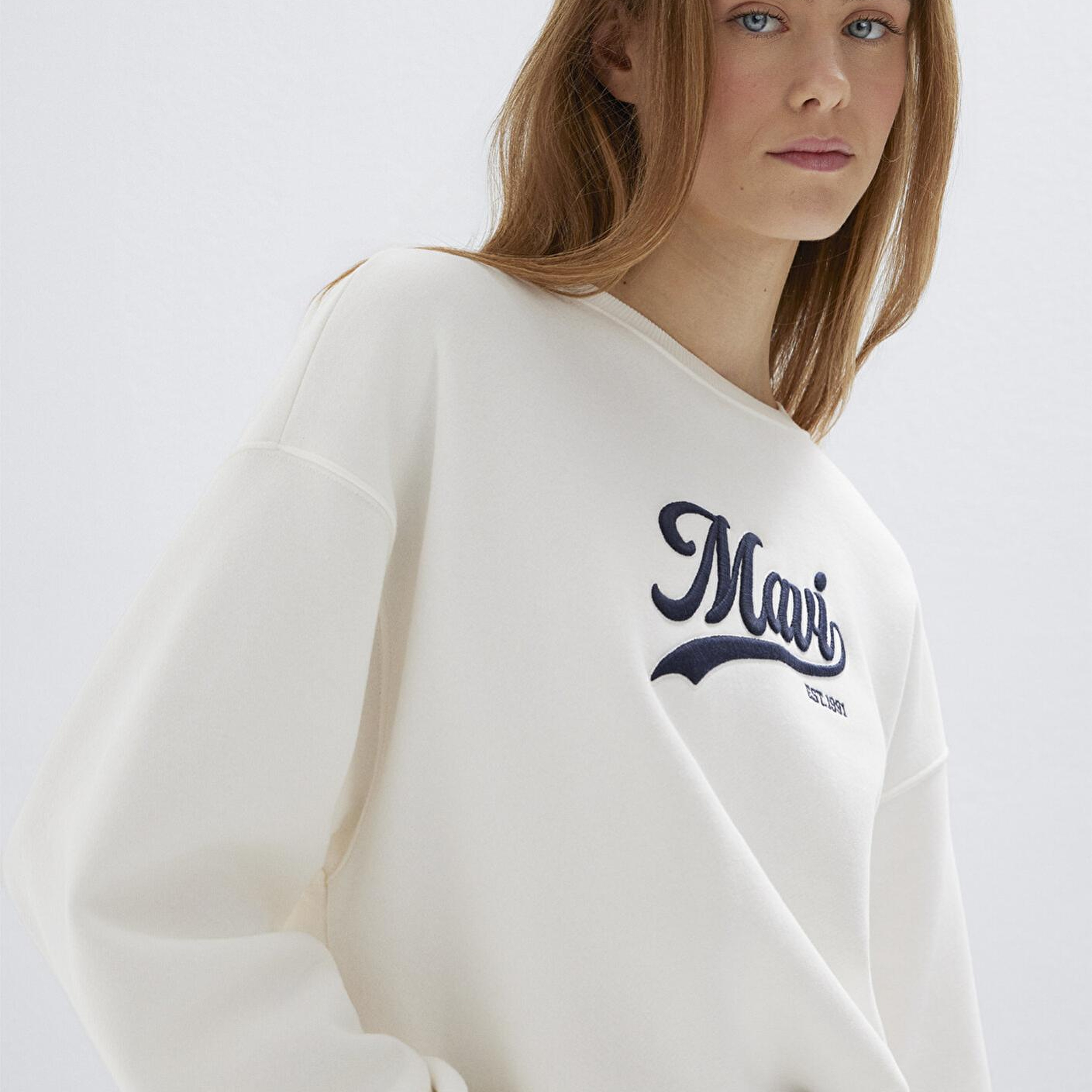 Mavi Mavi Logo Baskılı Ekru Sweatshirt 1S10419-80194