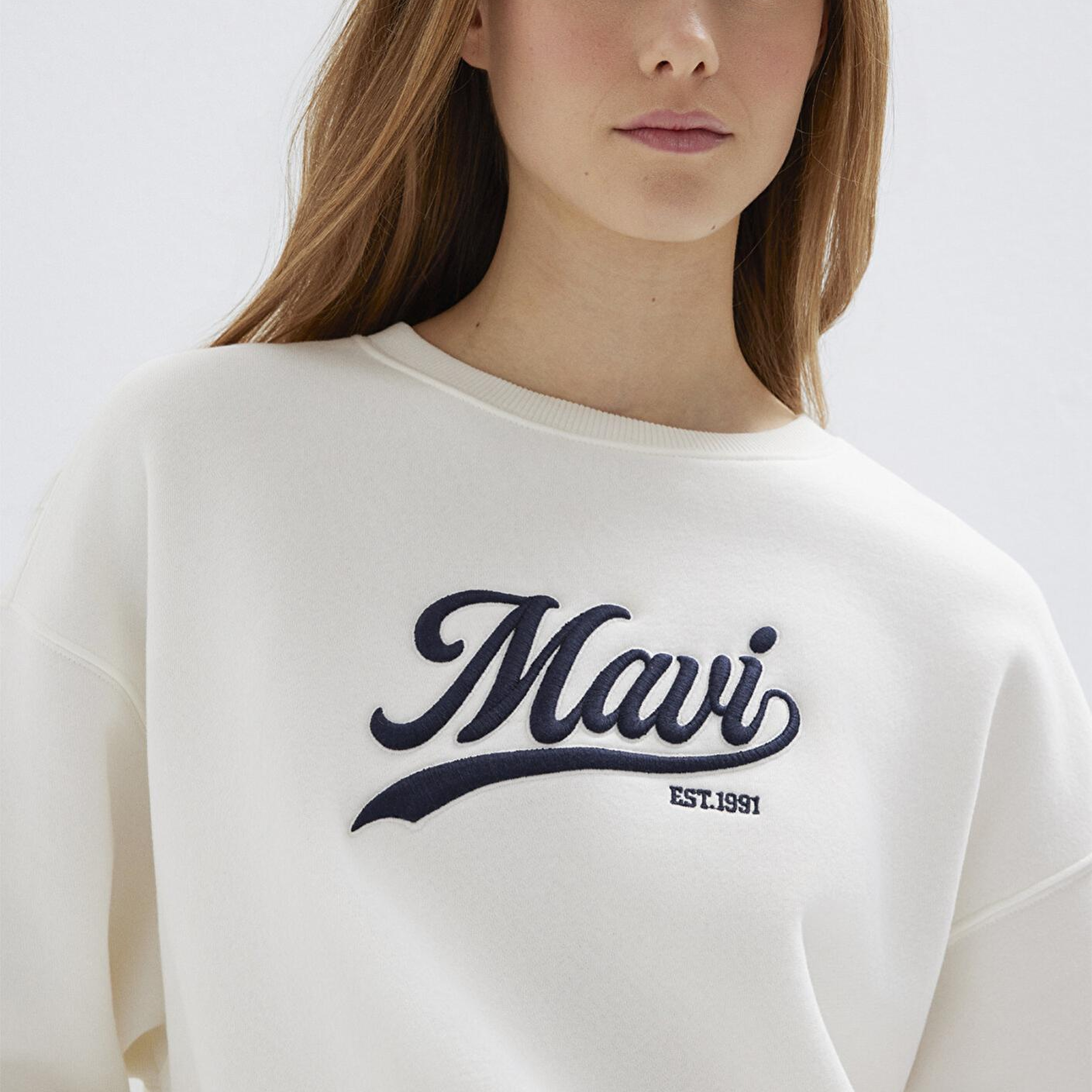Mavi Mavi Logo Baskılı Ekru Sweatshirt 1S10419-80194