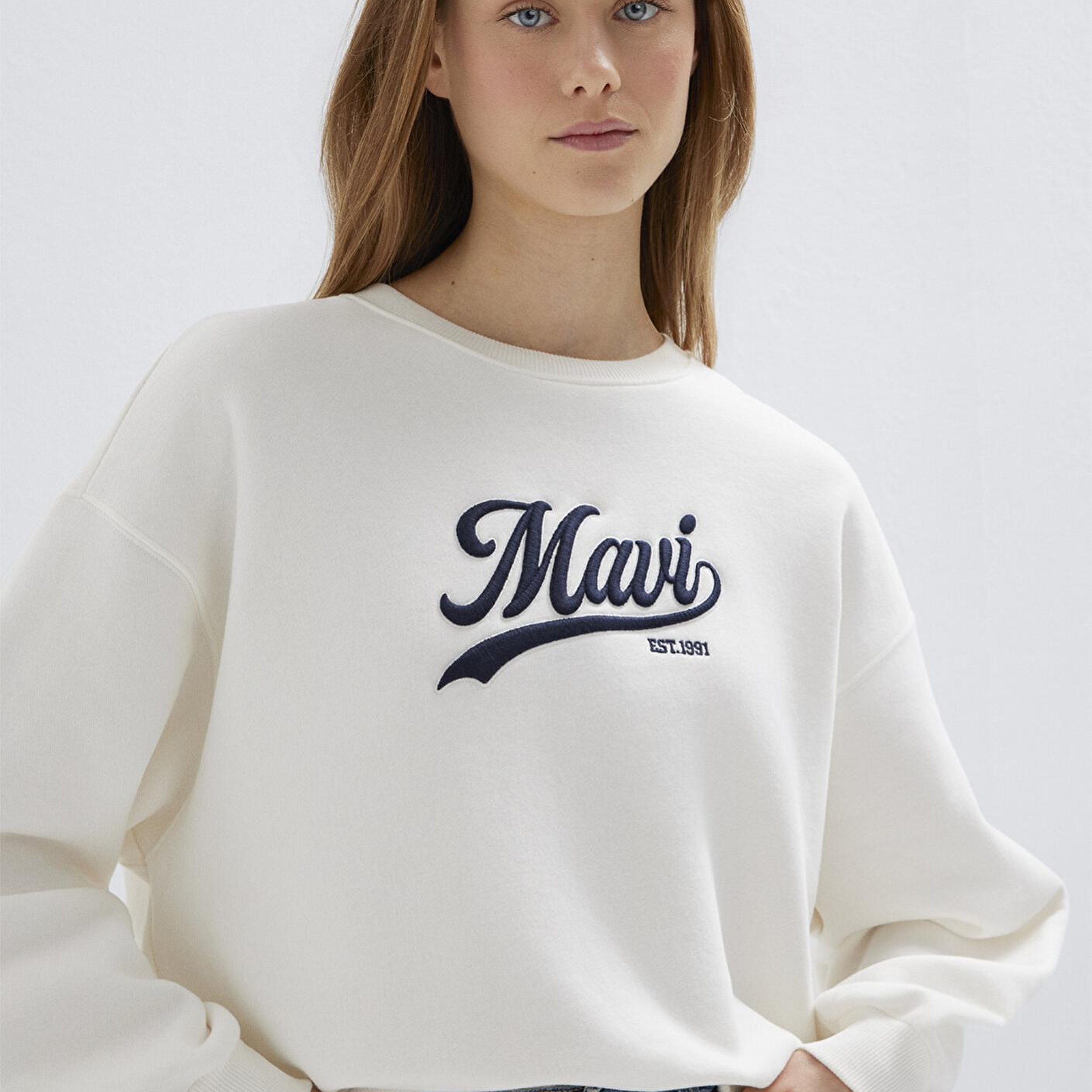 Mavi Mavi Logo Baskılı Ekru Sweatshirt 1S10419-80194