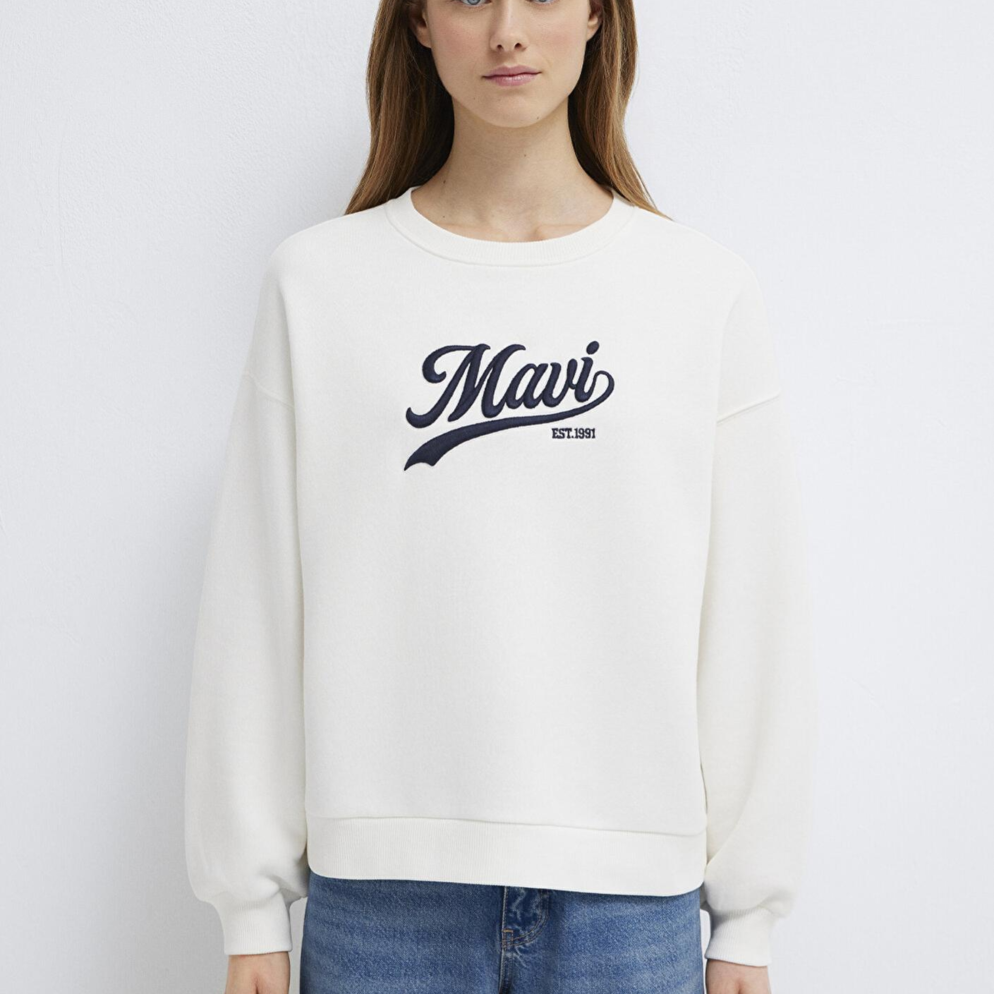 Mavi Mavi Logo Baskılı Ekru Sweatshirt 1S10419-80194