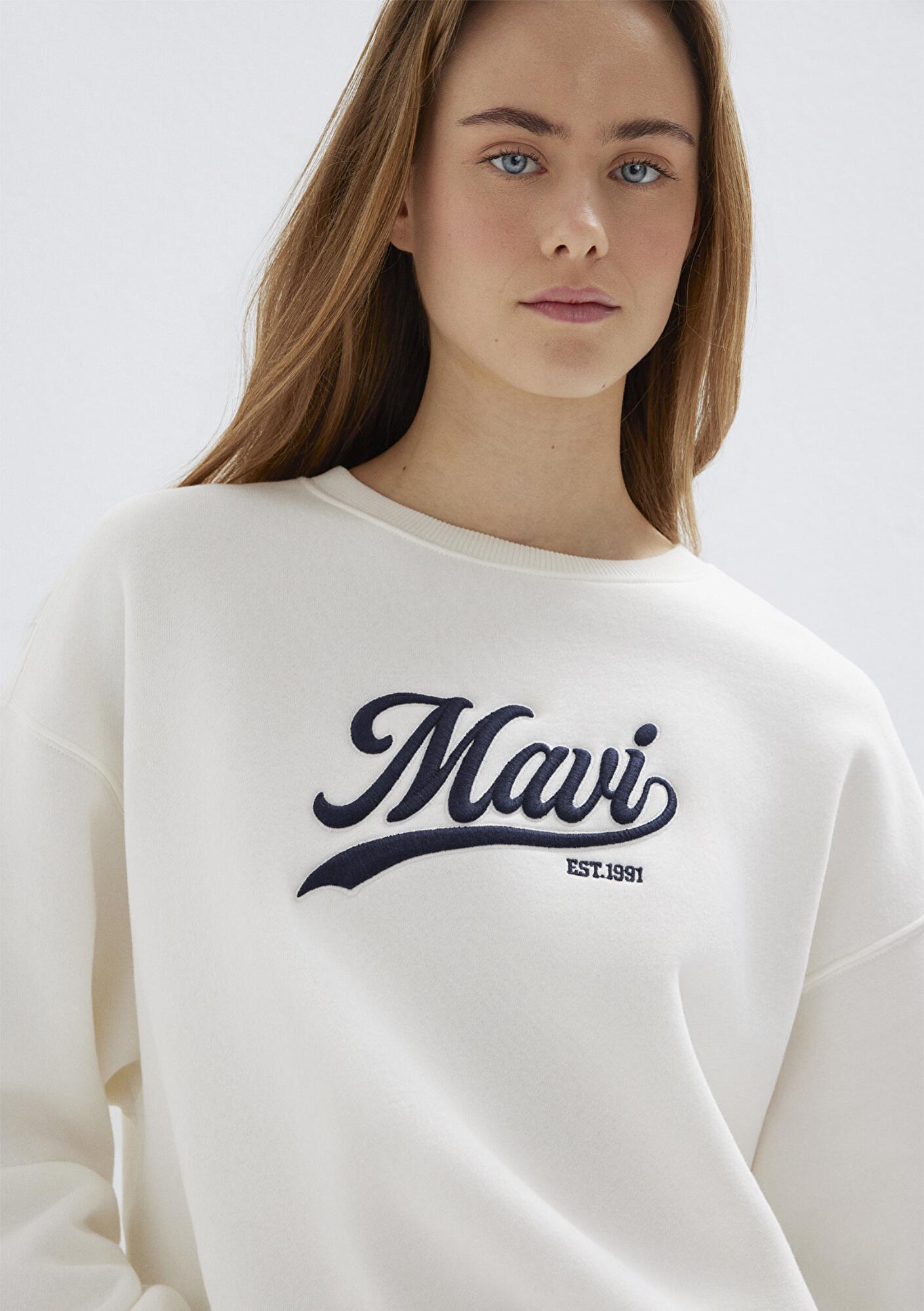 Mavi Mavi Logo Baskılı Ekru Sweatshirt 1S10419-80194