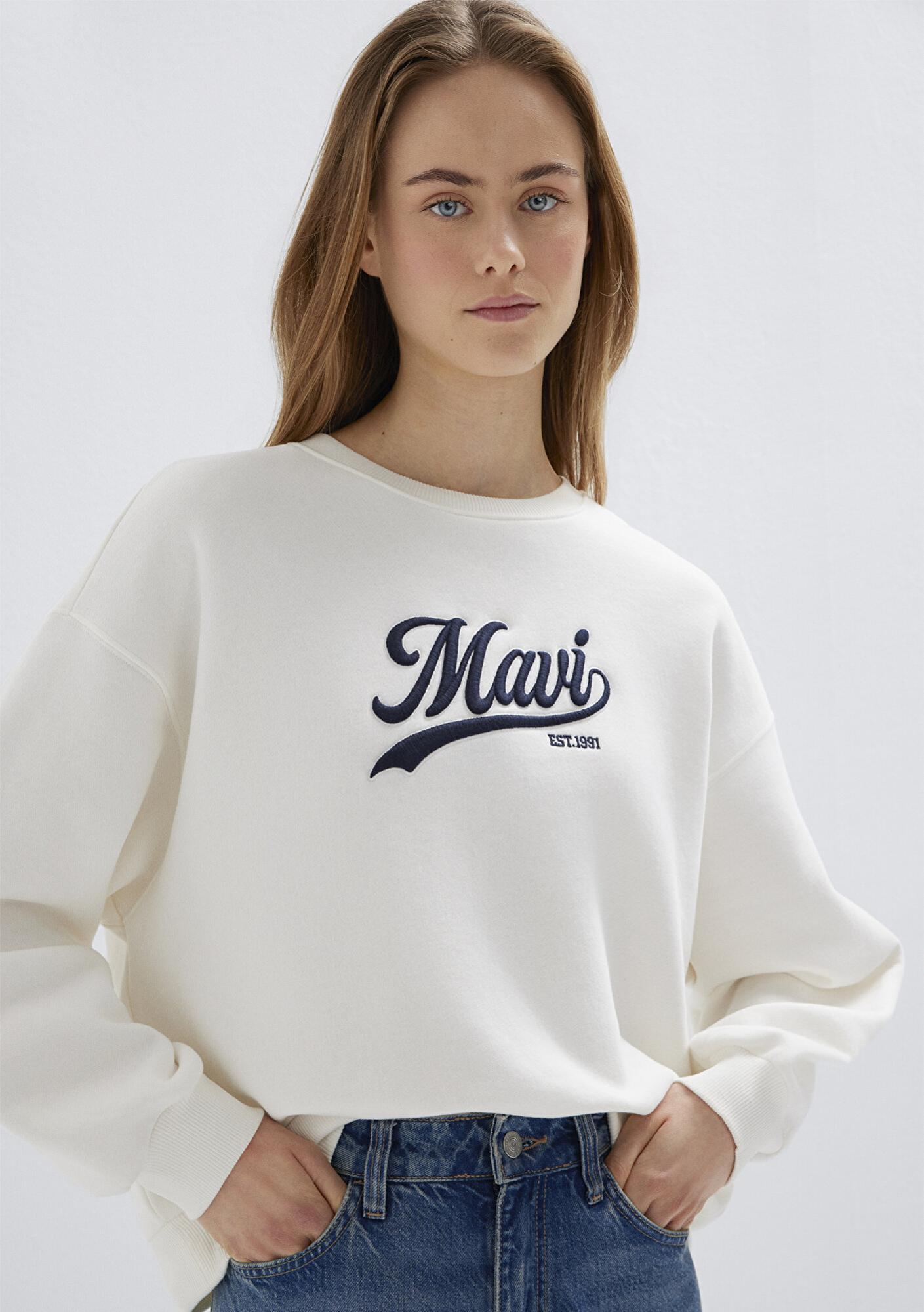 Mavi Mavi Logo Baskılı Ekru Sweatshirt 1S10419-80194