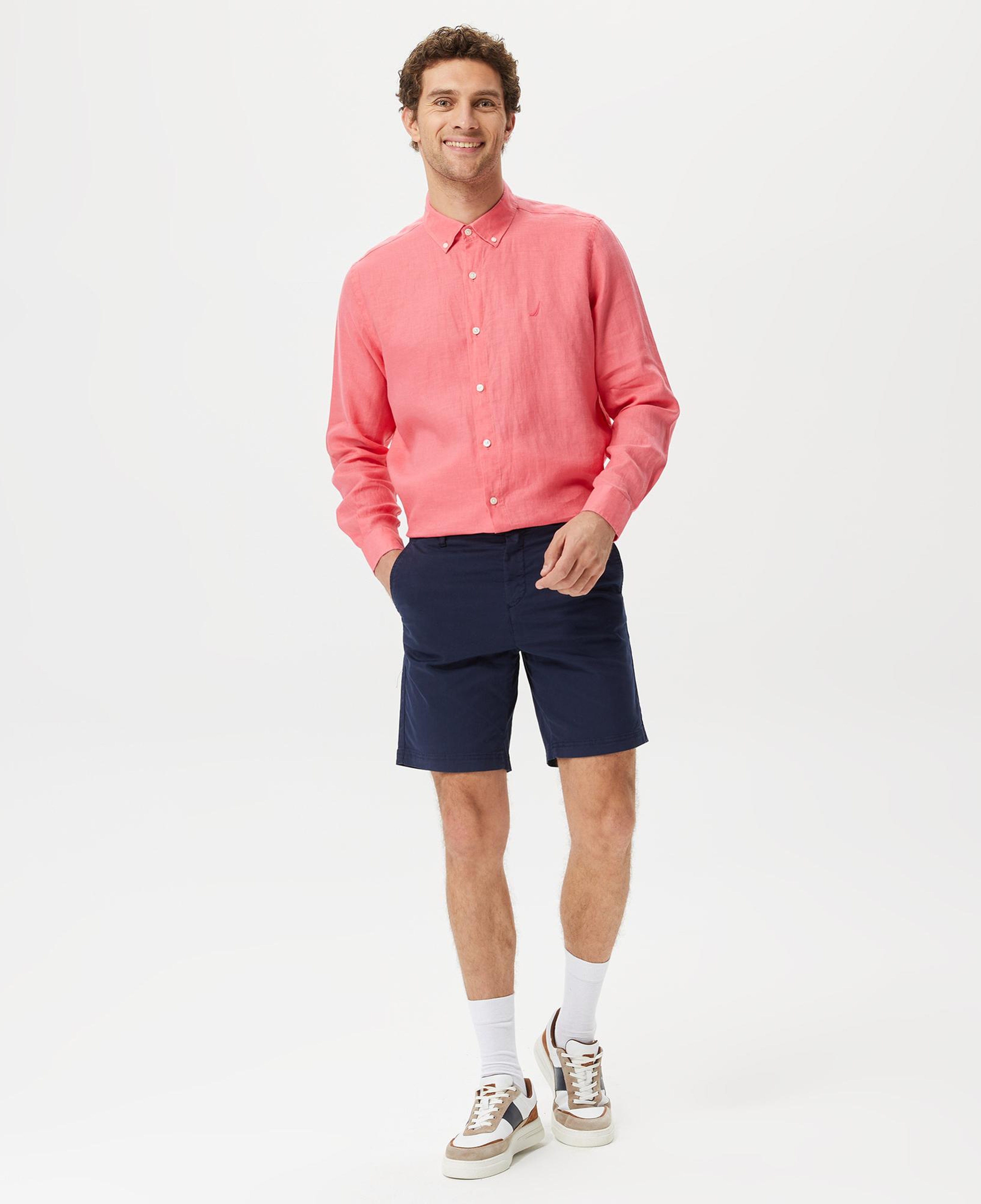 Nautica Erkek Pembe Classic Fit Uzun Kollu Keten Gömlek