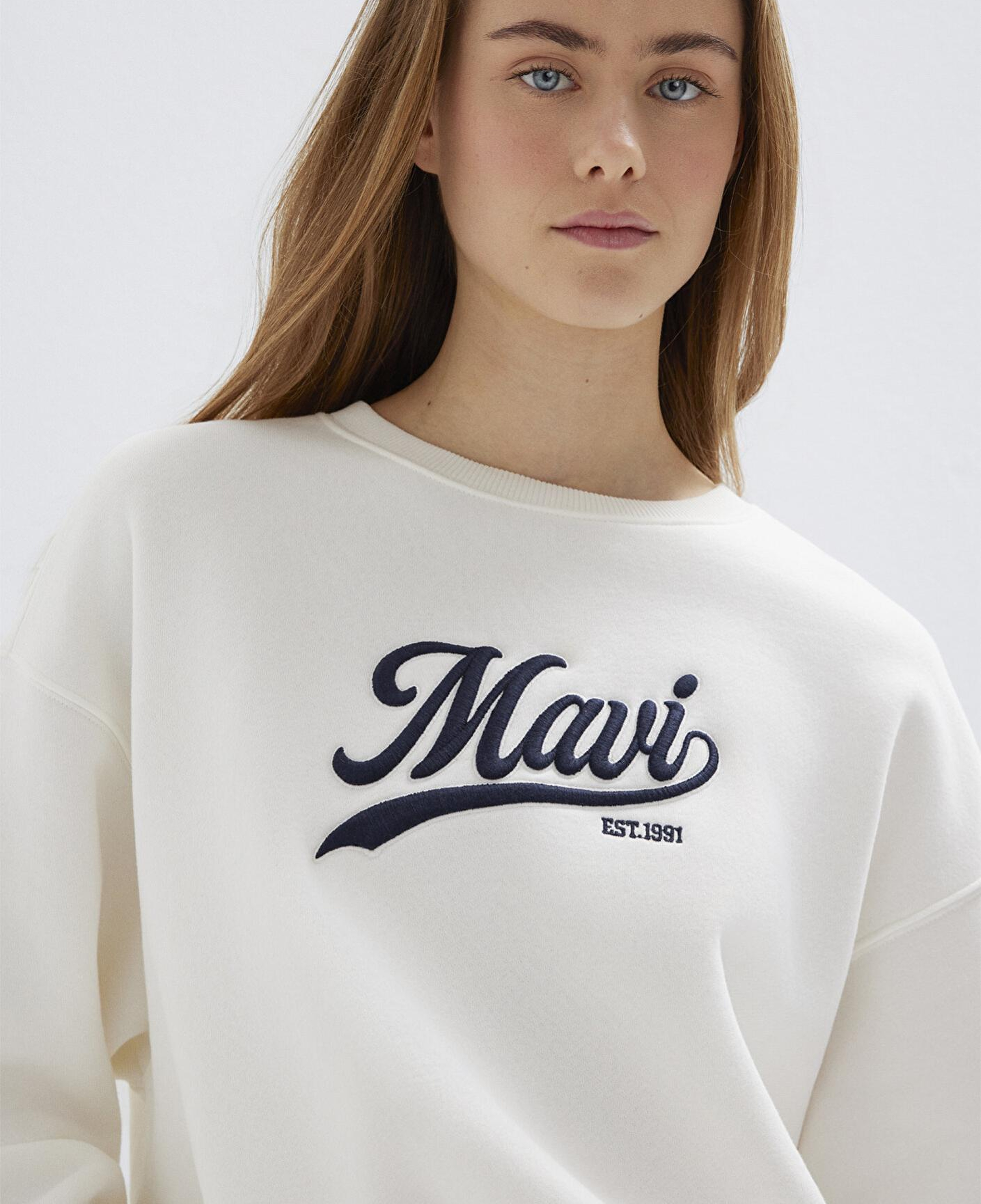 Mavi Mavi Logo Baskılı Ekru Sweatshirt 1S10419-80194